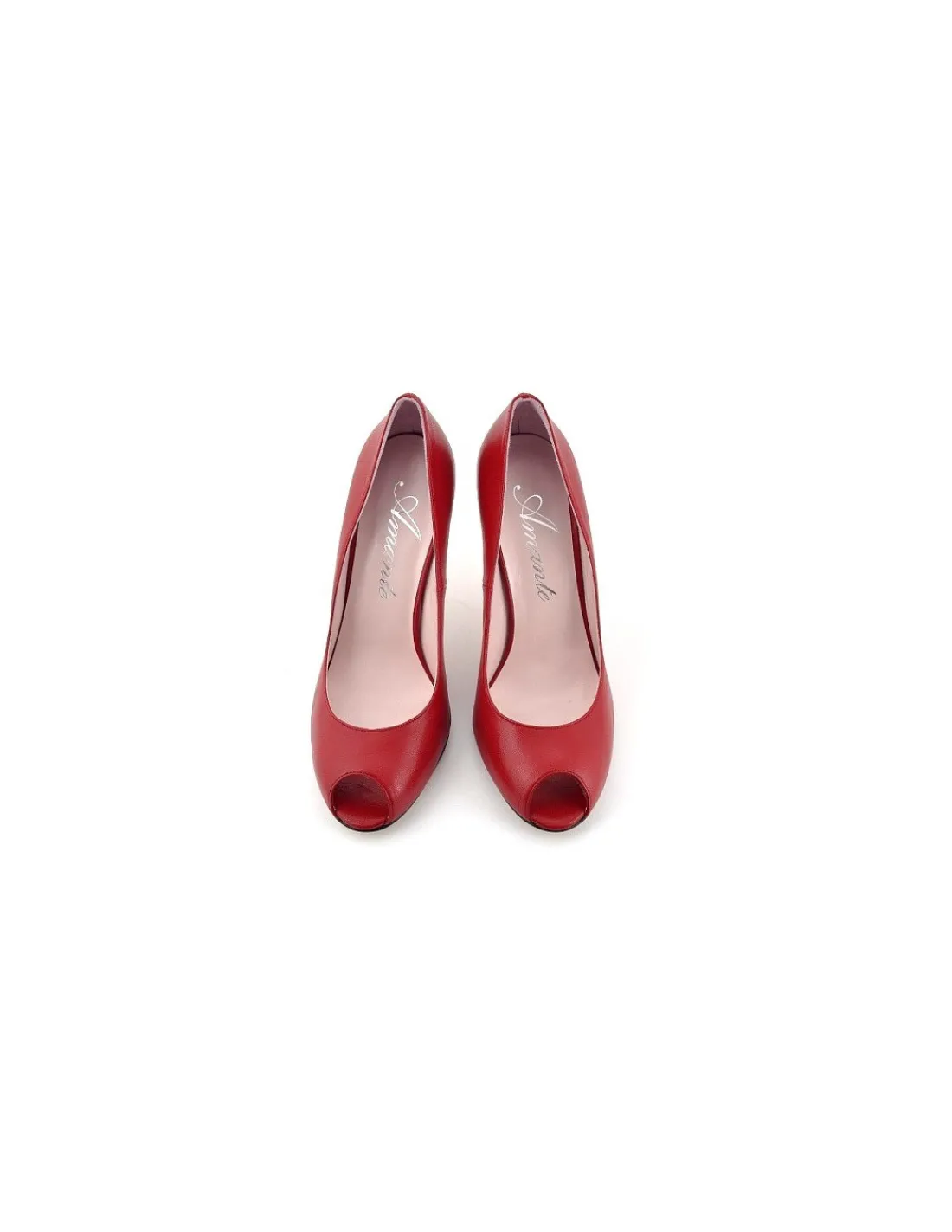 amante__czolenka_czerwone_3.webp Damskie Amante czolenka, czerwone szpilki z koziej skory na stabilnych obcasach i open toe