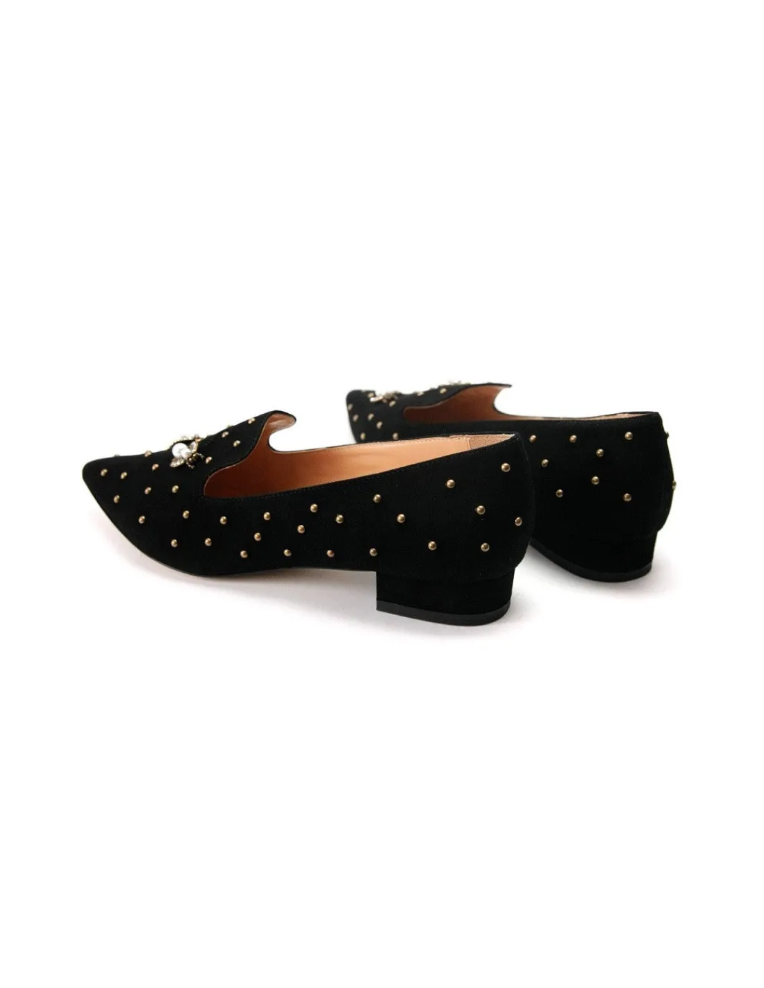 Damskie Anna Pollen czarne loaufers skora naturalna, zamszowe z bizuteria