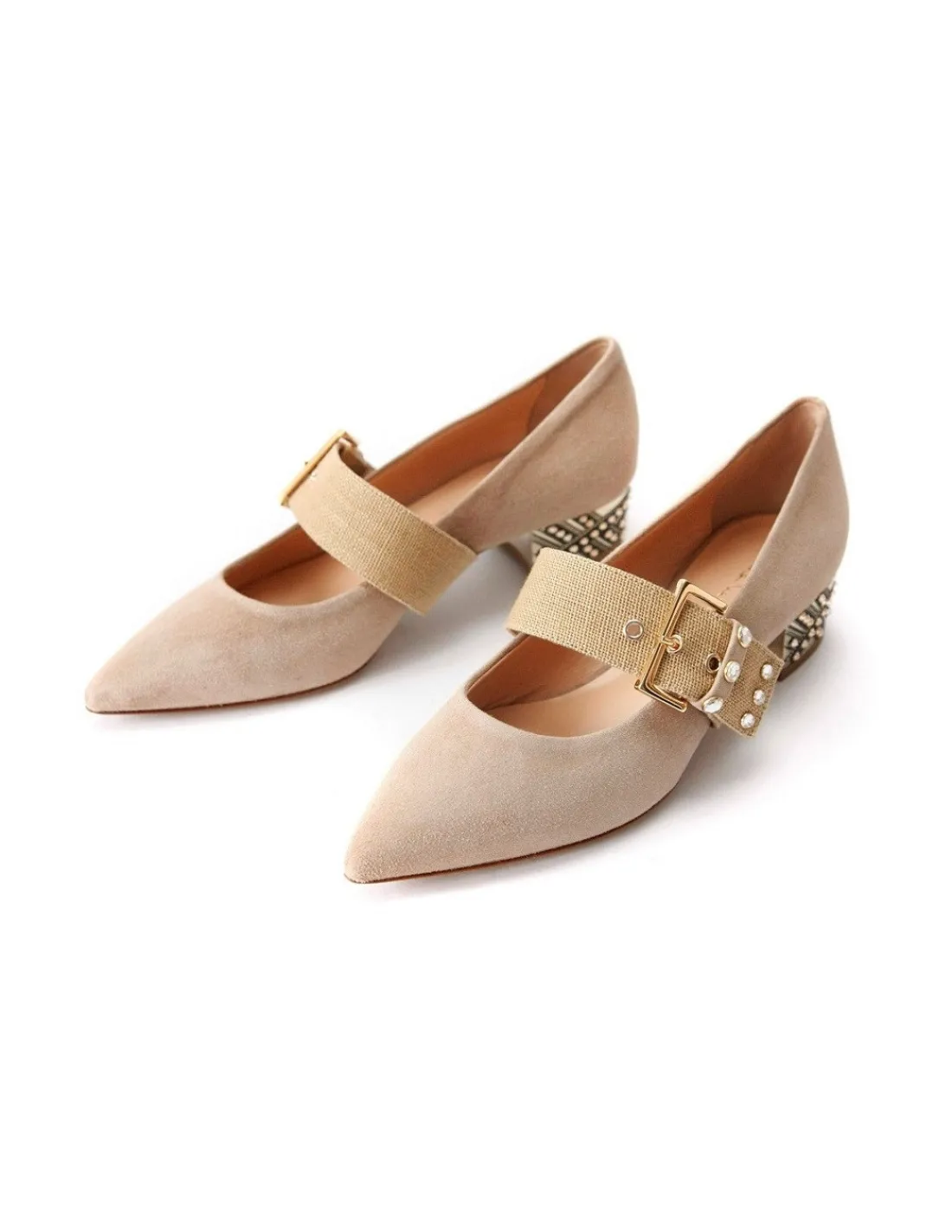 Damskie Anna Pollen czolenka z paseczkiem ze skory zamszowej obcasy glamour