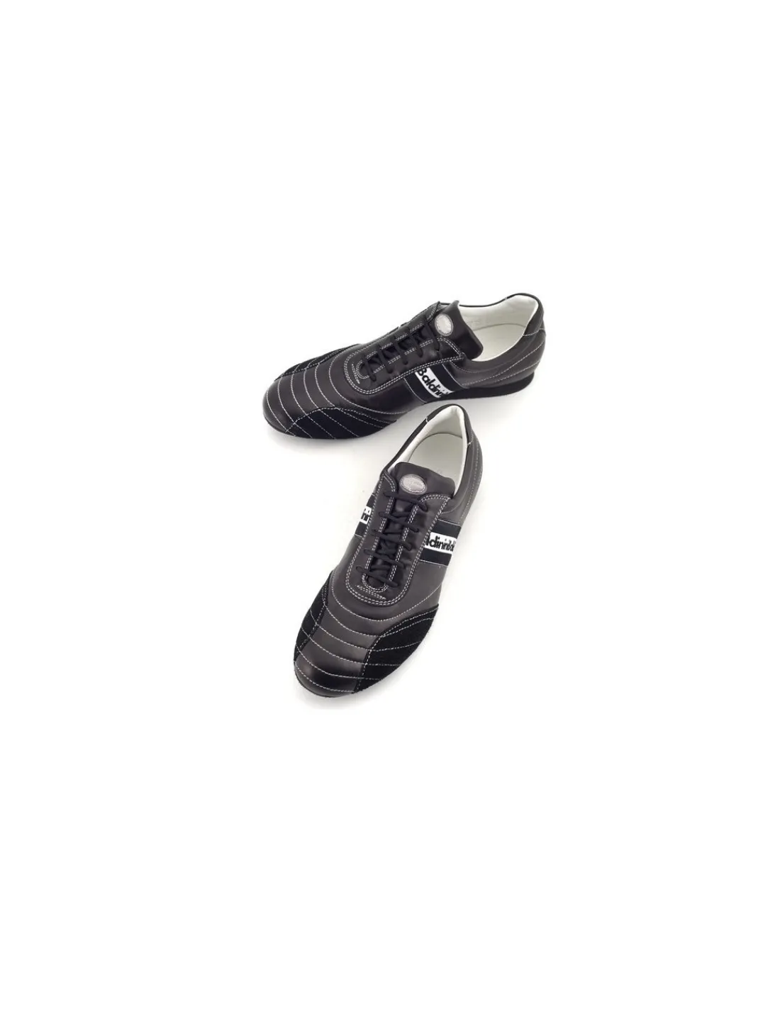 Damskie Baldinini sneakers pikowane czarne z naturalnych skor ozdobny pasek z logo marki