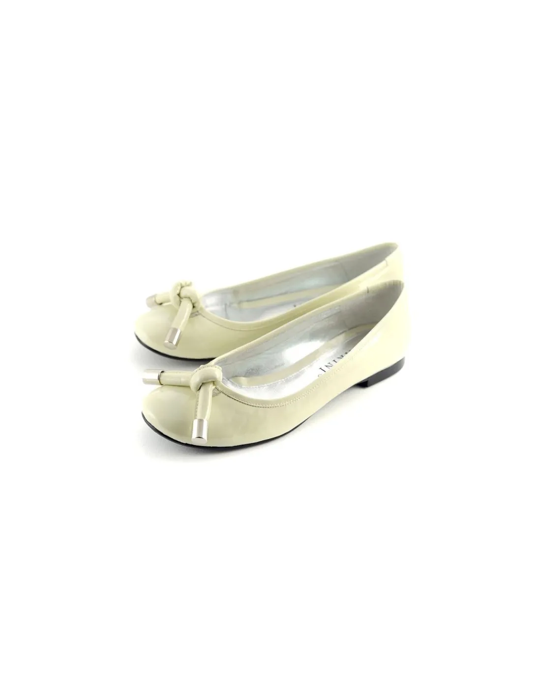 Damskie Baltarini baleriny z wezelkiem, bezowo-ecru skora lakierowana