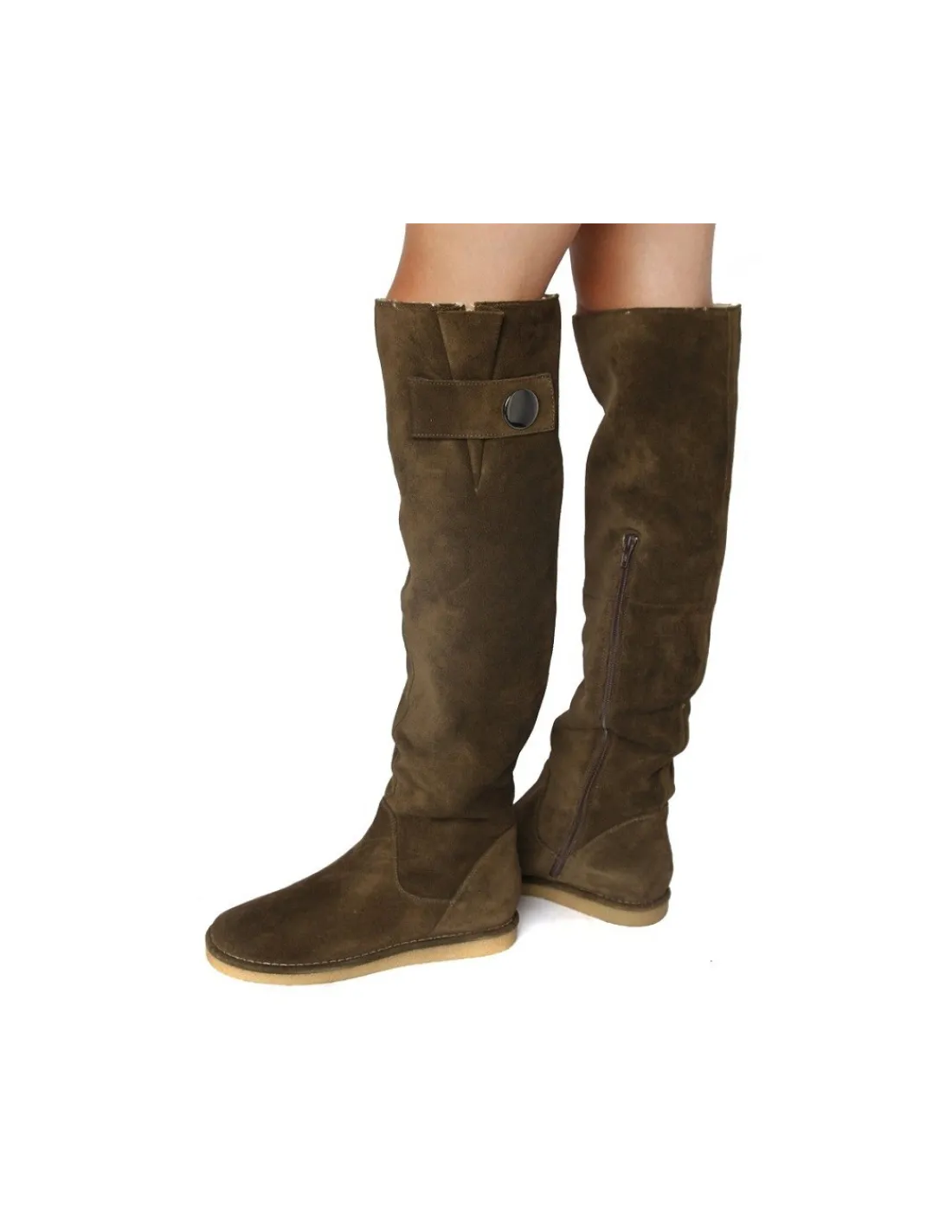 Damskie Bruno Premi kozaki plaskie zelowki, naturalny zamsz khaki