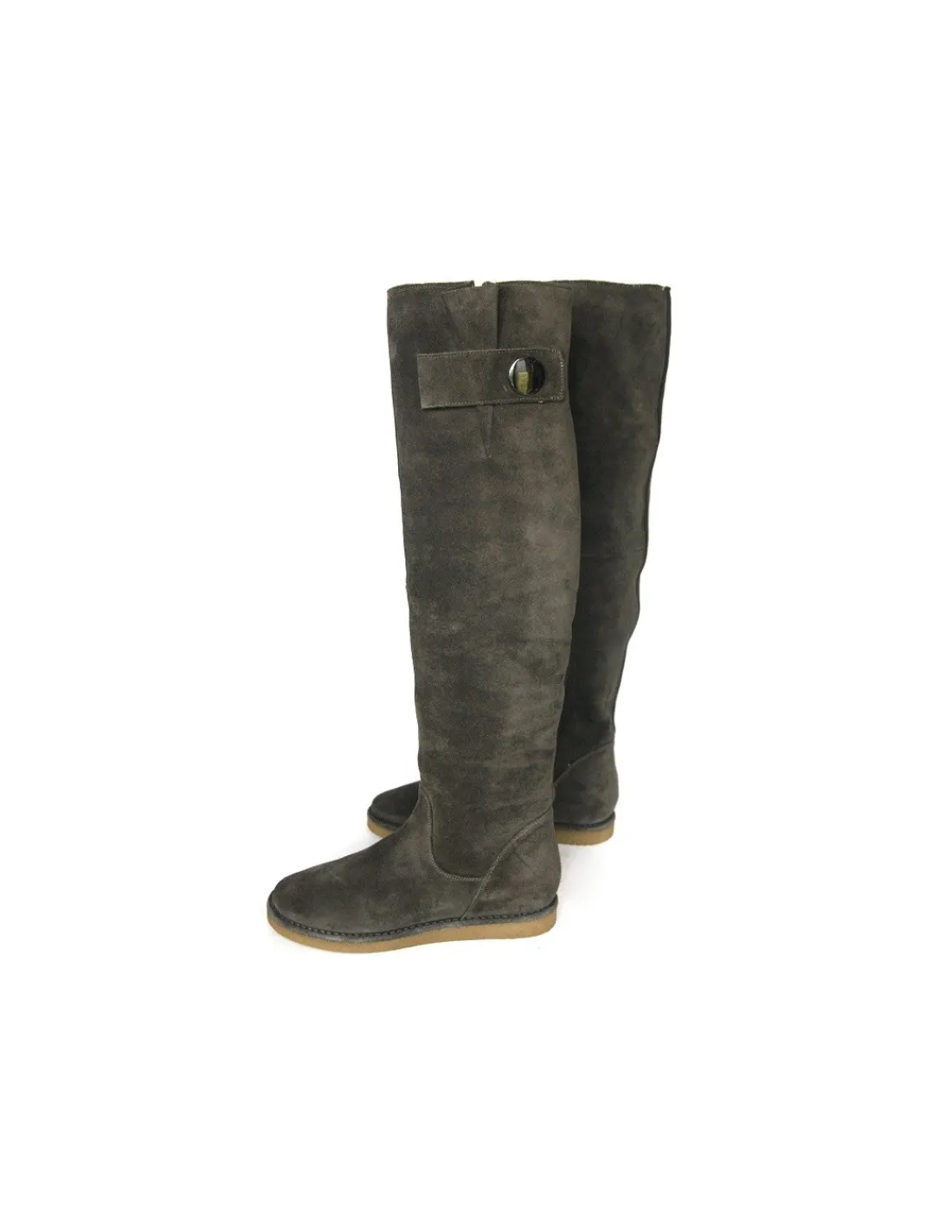 Damskie Bruno Premi kozaki na plaskich zelowkach, wysokie na kolano, naturalny zamsz grafit