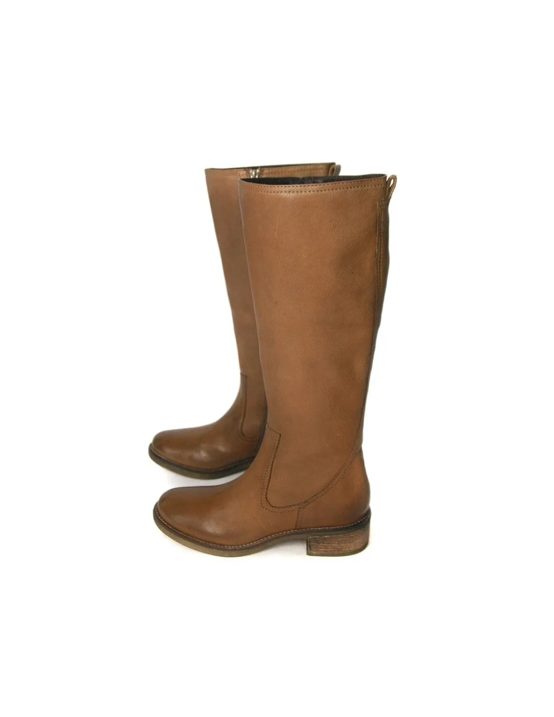 Damskie Bruno Premi kozaki skorzane jasno brazowe, plaskie obcasy z kauczukiem i zamek