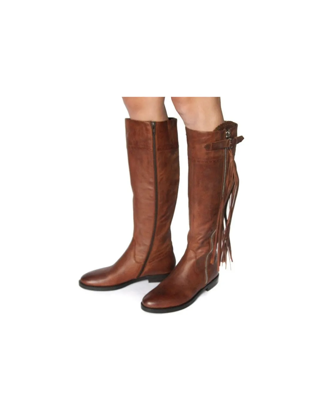 Damskie Bruno Premi kozaki z brazowej skory olejowanej z ozdobnym doczepianym chwostem