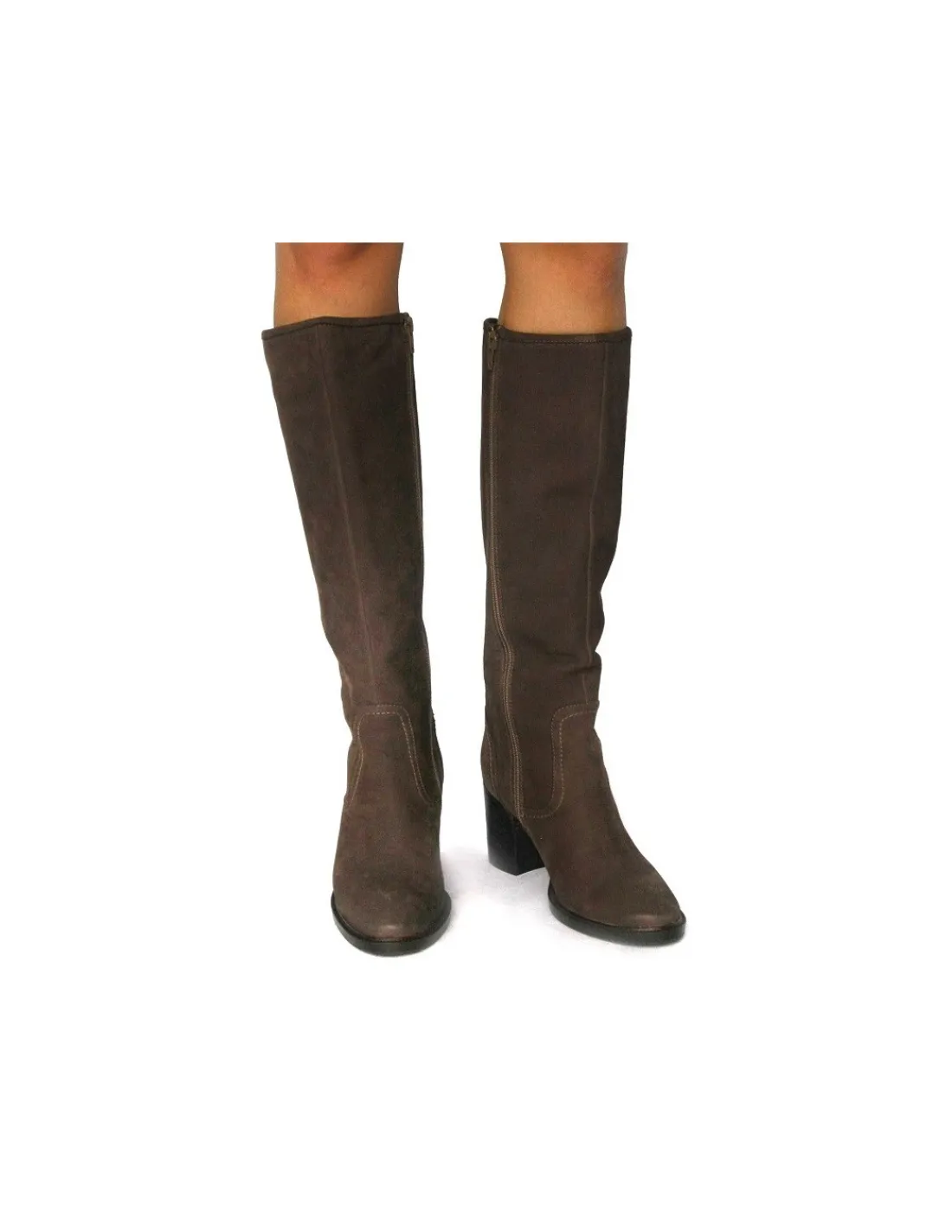 Damskie Bruno Premi kozaki z naturalnej brazowej skory nubuk i na stabilnych obcasach