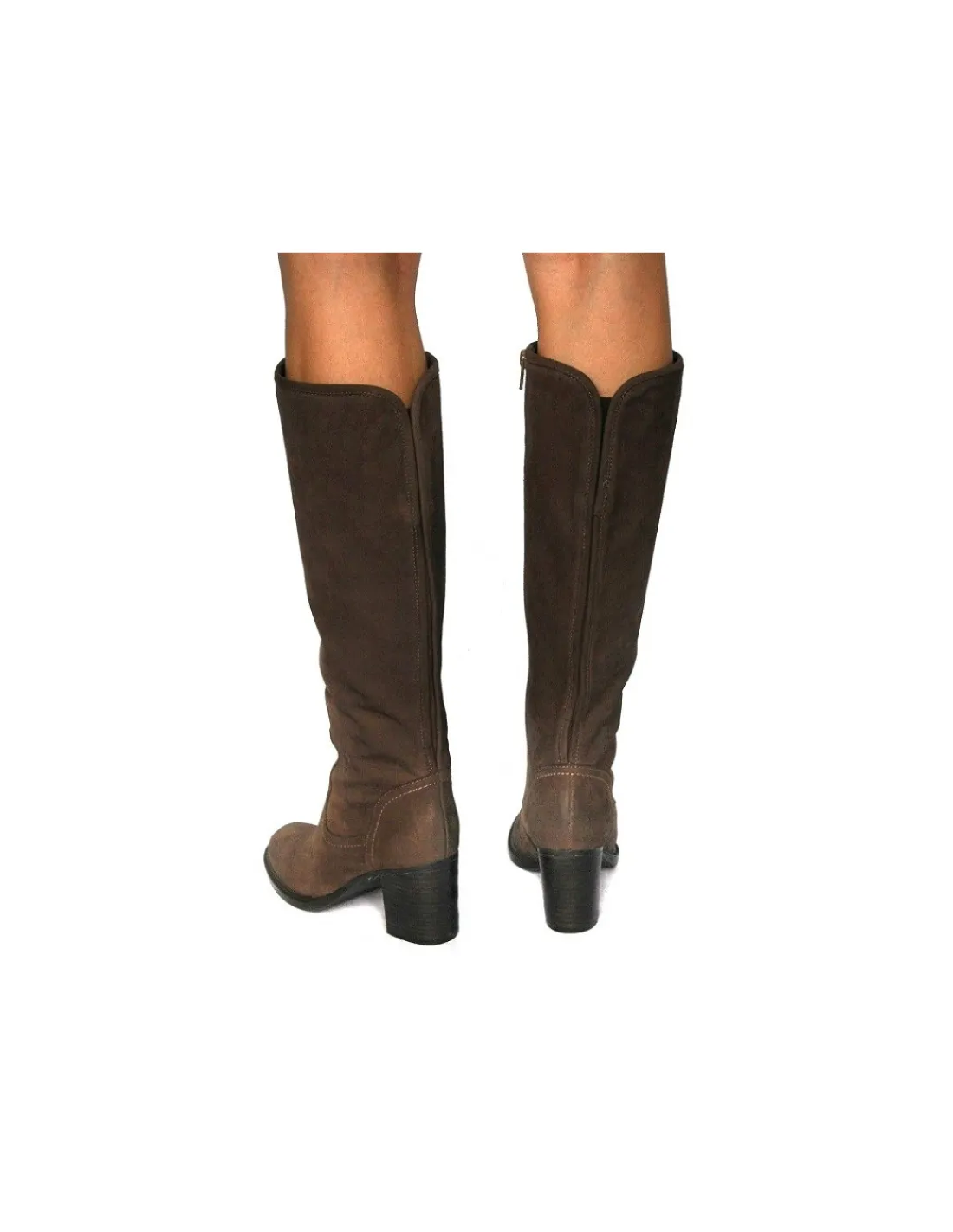 Damskie Bruno Premi kozaki z naturalnej brazowej skory nubuk i na stabilnych obcasach