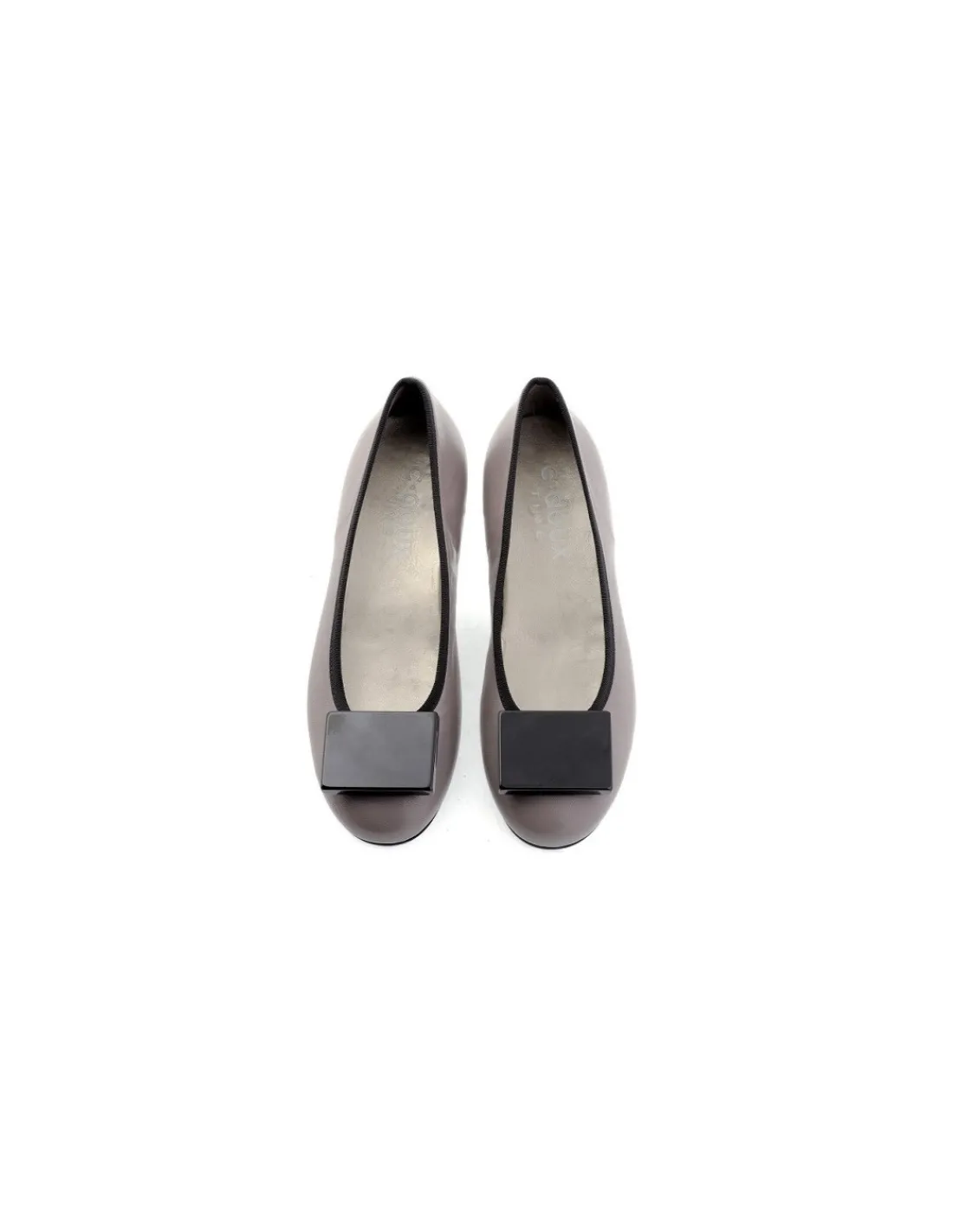 Damskie C.doux c. DOUX baleriny, grafitowa naturalna skora, ukryty koturn i czarne elementy wykonczenia