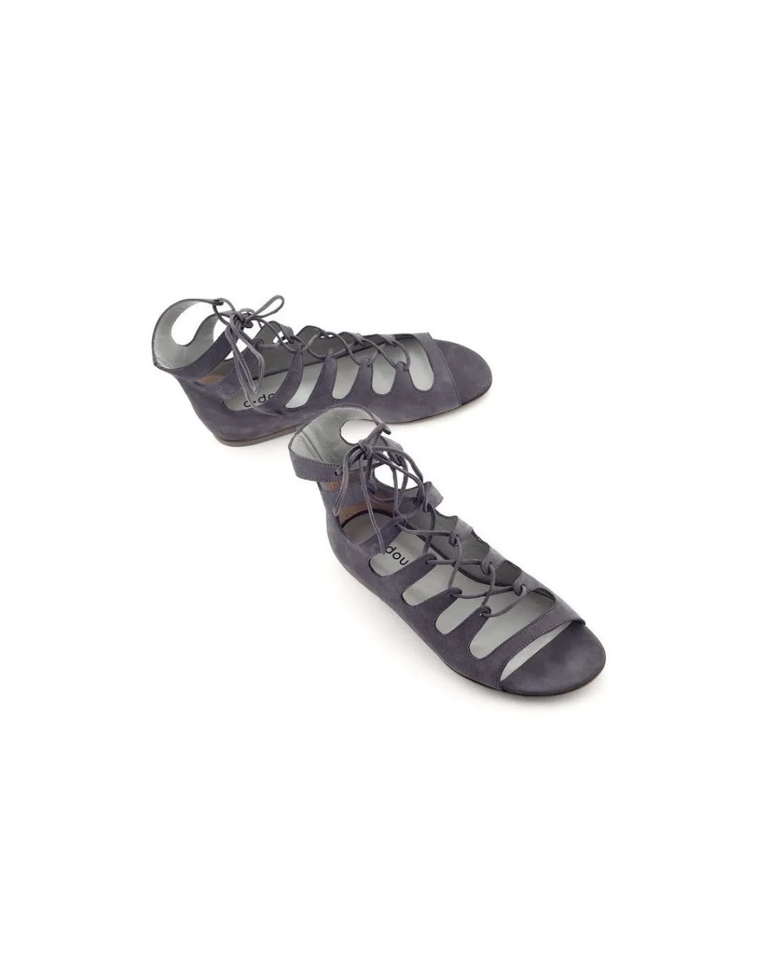 c_doux__sandaly_niczym_po_3.webp Damskie C.doux C. DOUX sandaly niczym polbuty z szarej naturalnej skory nubuk, sznurowane troczkiem, unikat