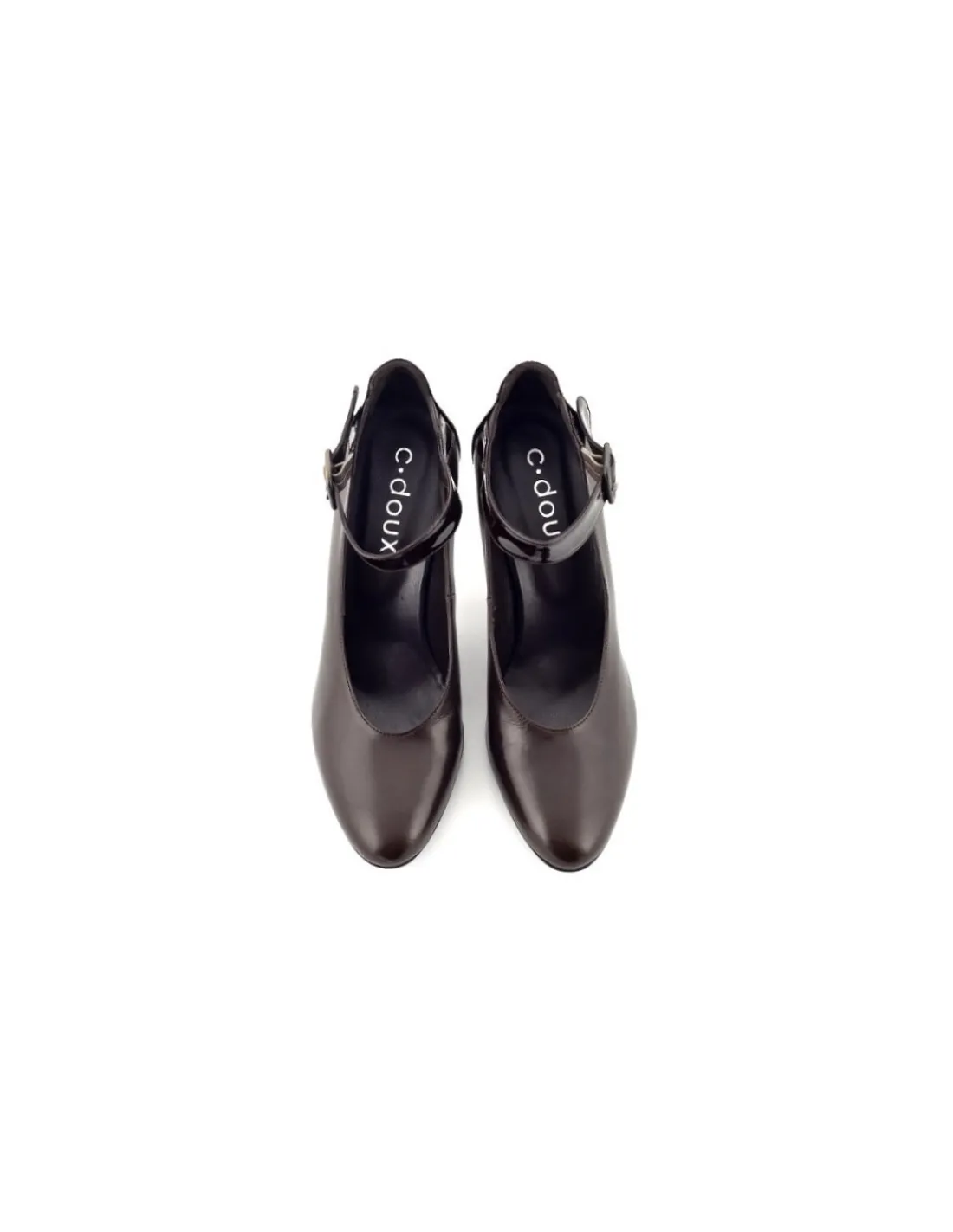 c_doux_czolenka_z_brazowe_2.webp Damskie C.doux c. DOUX czolenka z brazowej naturalnej skory i skory lakierowanej z paseczkiem