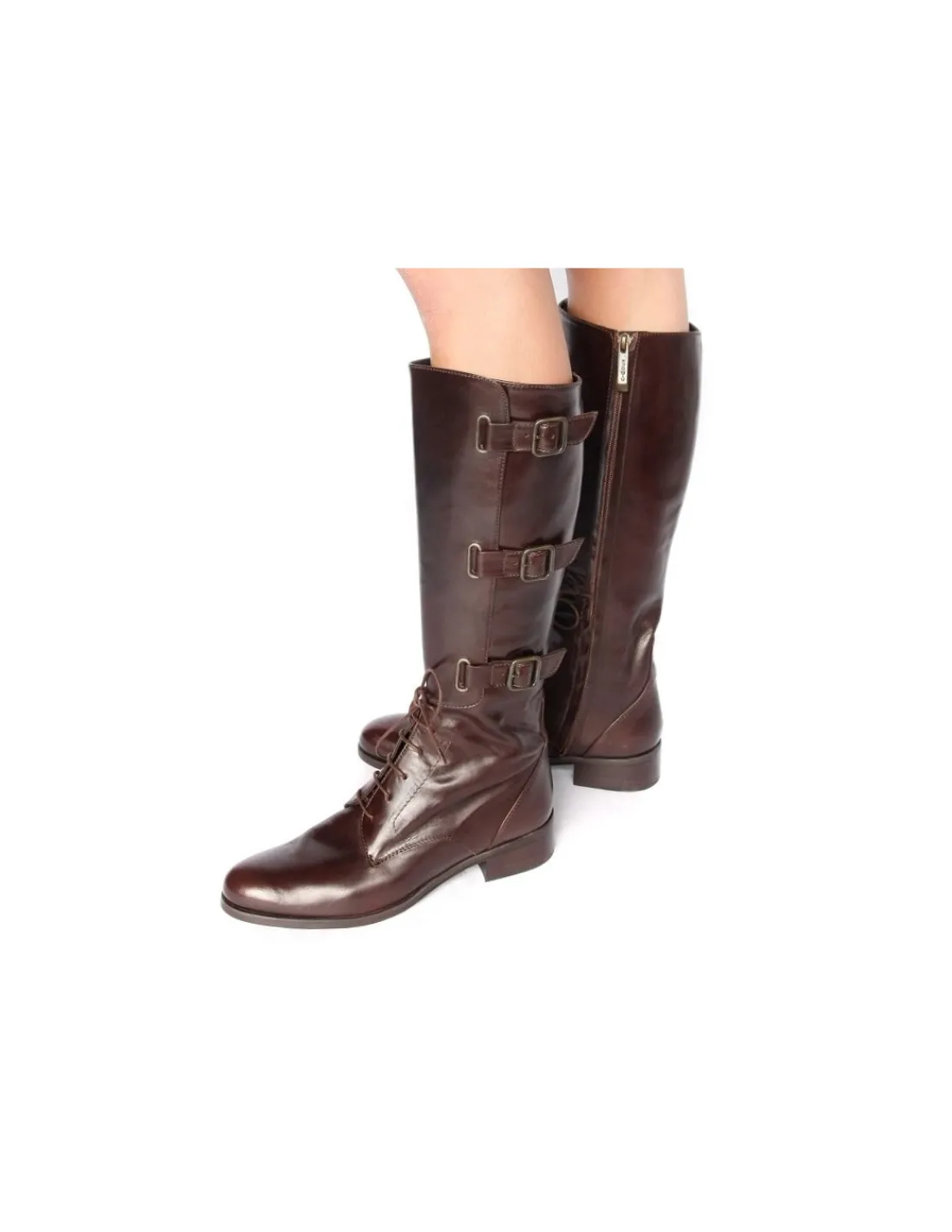 Damskie C.doux c. DOUX kozaki, oficerki brazowa naturalna skora, klasyczna forma, zamek i plaskie obcasy