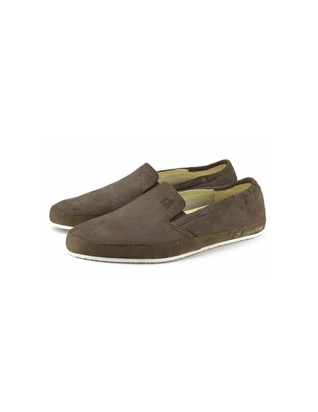 Męskie Calvin Klein loafers wsuwane polbuty bezowe skorzane z dyskretnym logo CK