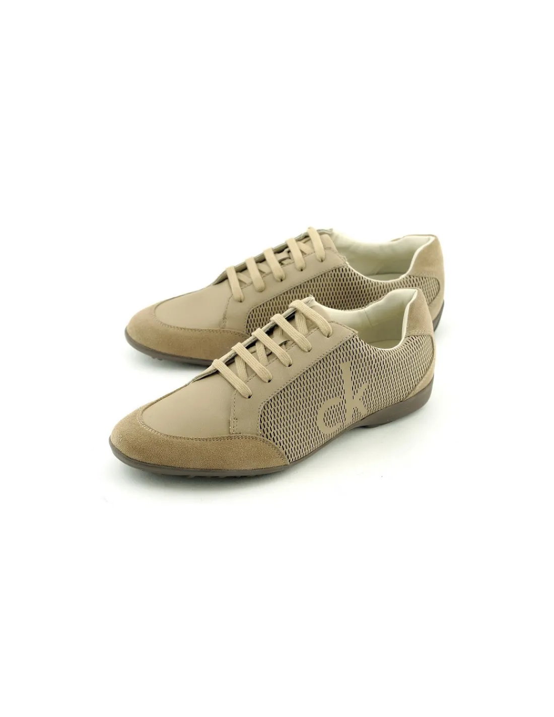 Męskie Calvin Klein sneakers, city casual letnie polbuty ze skory nubuk z azurem i logo CK