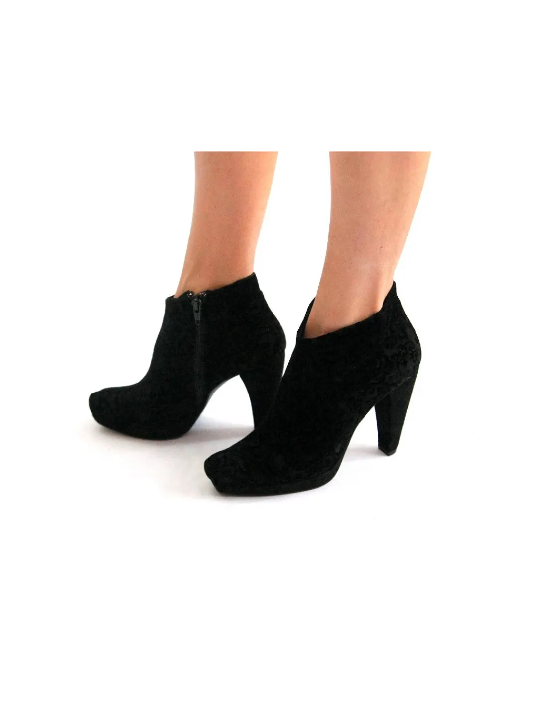 Damskie Carmen Poveda botki, naturalny zamsz tloczony w barokowe wzory, platforma i stabilne obcasy