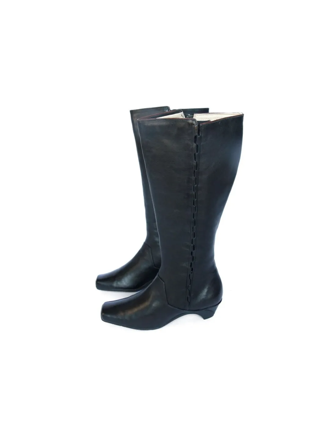 Damskie Clarks kozaki z naturalnej czarnej skory na niewysokim koturnie z zamkiem