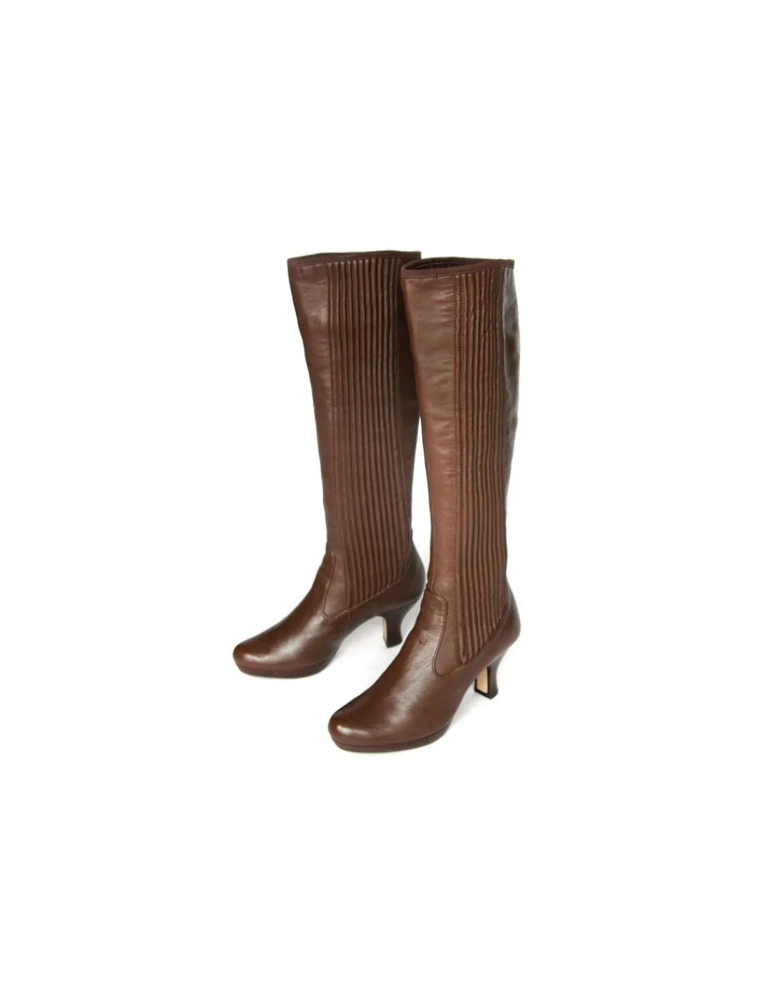 Damskie Clarks kozaki ze skory w kolorze orzechowego brazu z elastyczna cholewka na platformie i kieliszkowym obcasie