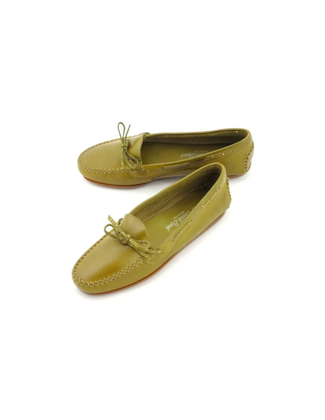 Damskie Daniele Lepori mokasyny z kokardka oliwkowa skora