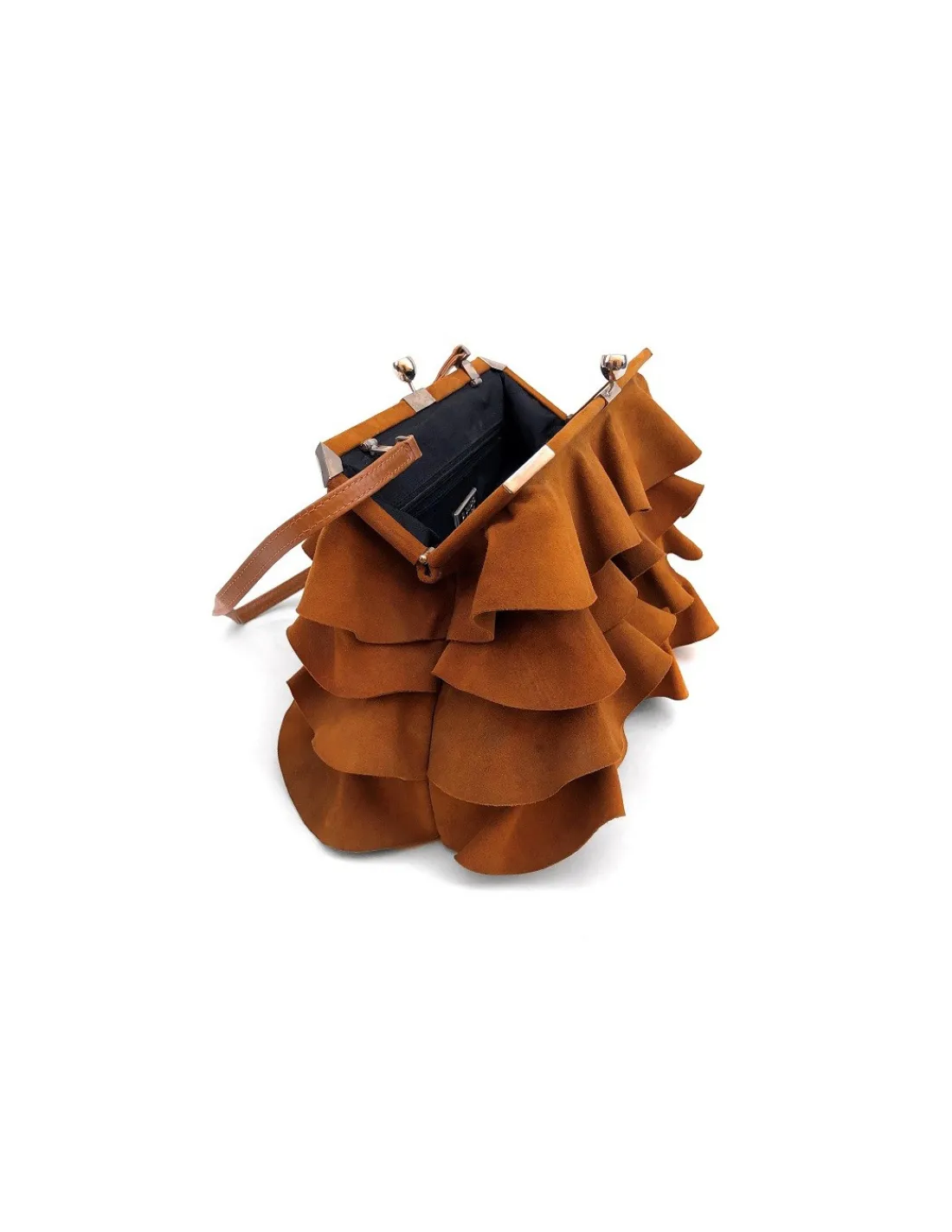 Di Sandro torebka, skora w kolorze camel i piekne falbany nubuk , unikatowa