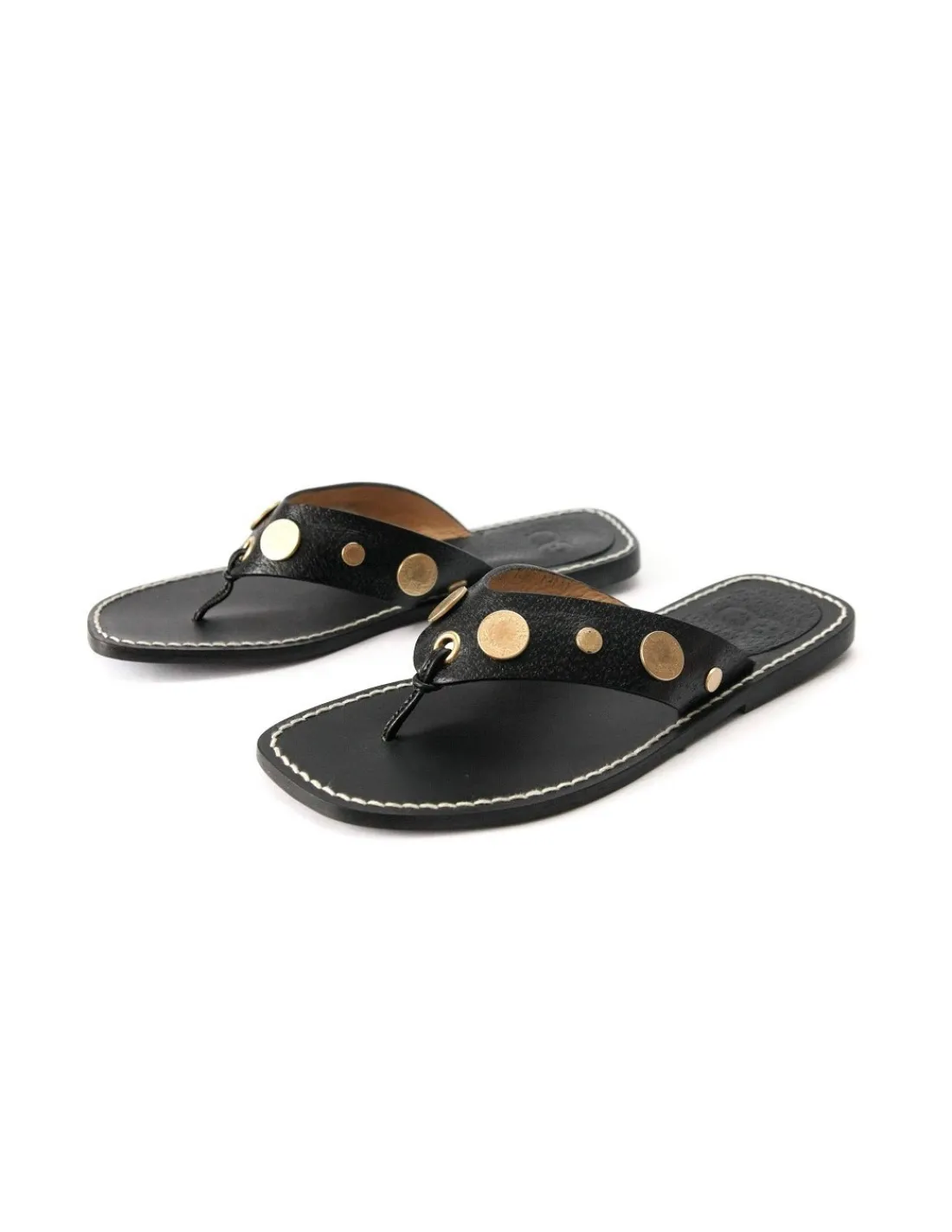 escada_sport__sandaly_jap_3.webp Damskie Escada sport sandaly, japonki w calosci z naturalnej czarnej skory i zlote ozdobne monety