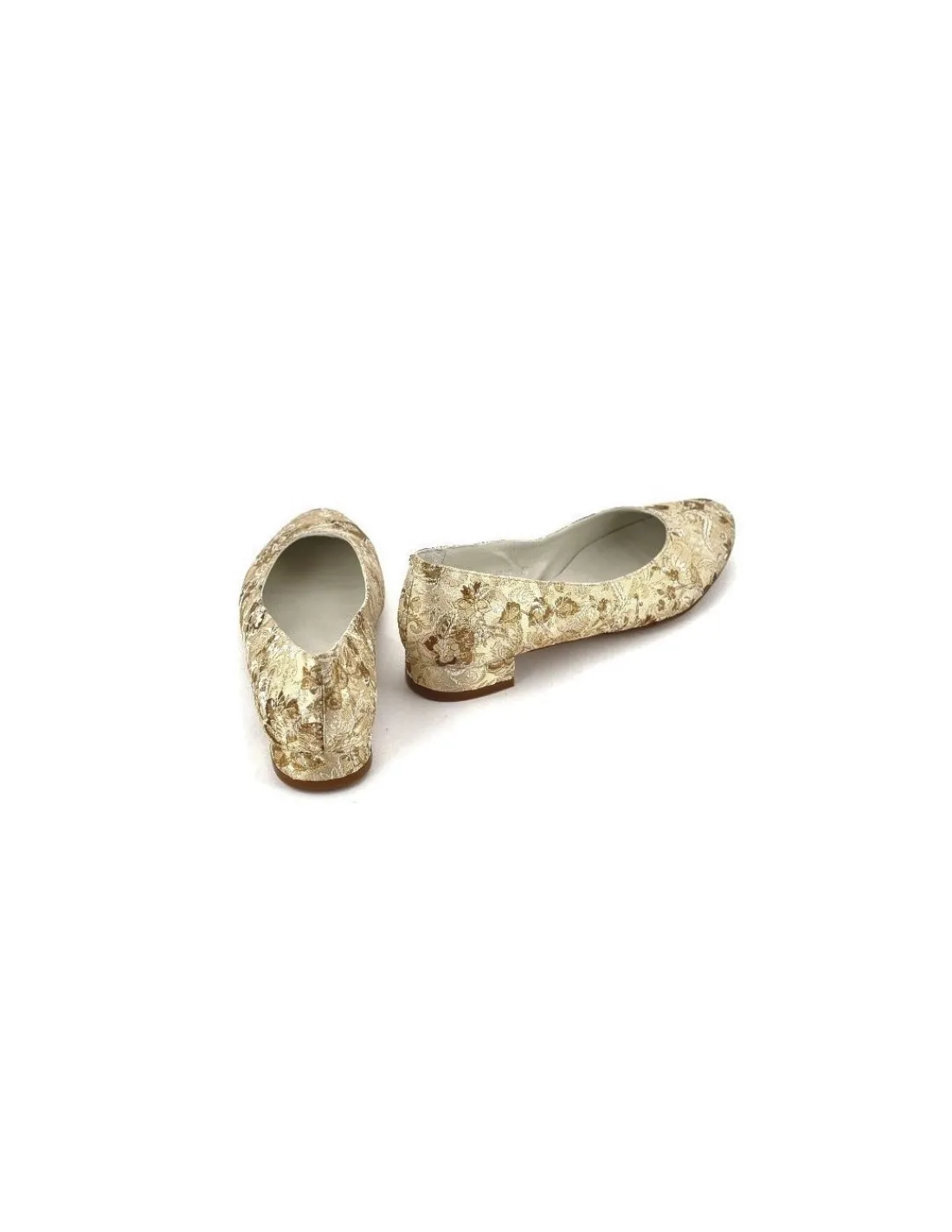 Damskie 100% Fe baleriny z jedwabnego zakardu ecru ze zlota nicia i naturalnej skory