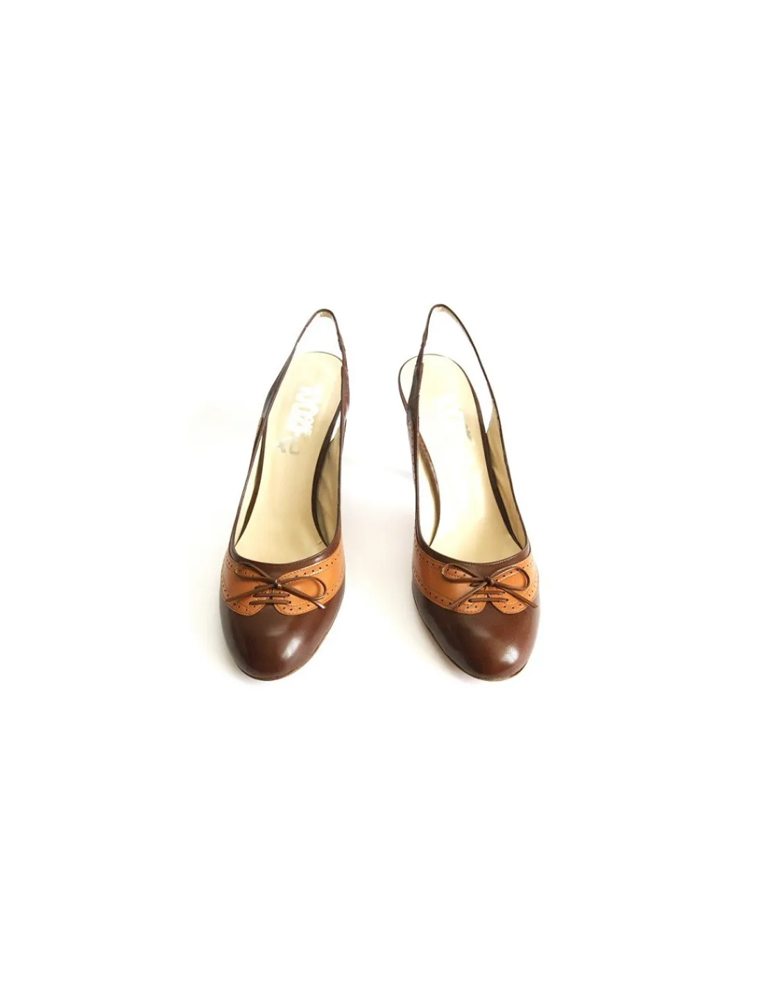 Damskie 100% Fe czolenka slingback bez piet w calosci z naturalnych brazowych skor, stabilne obcasy, klasyka