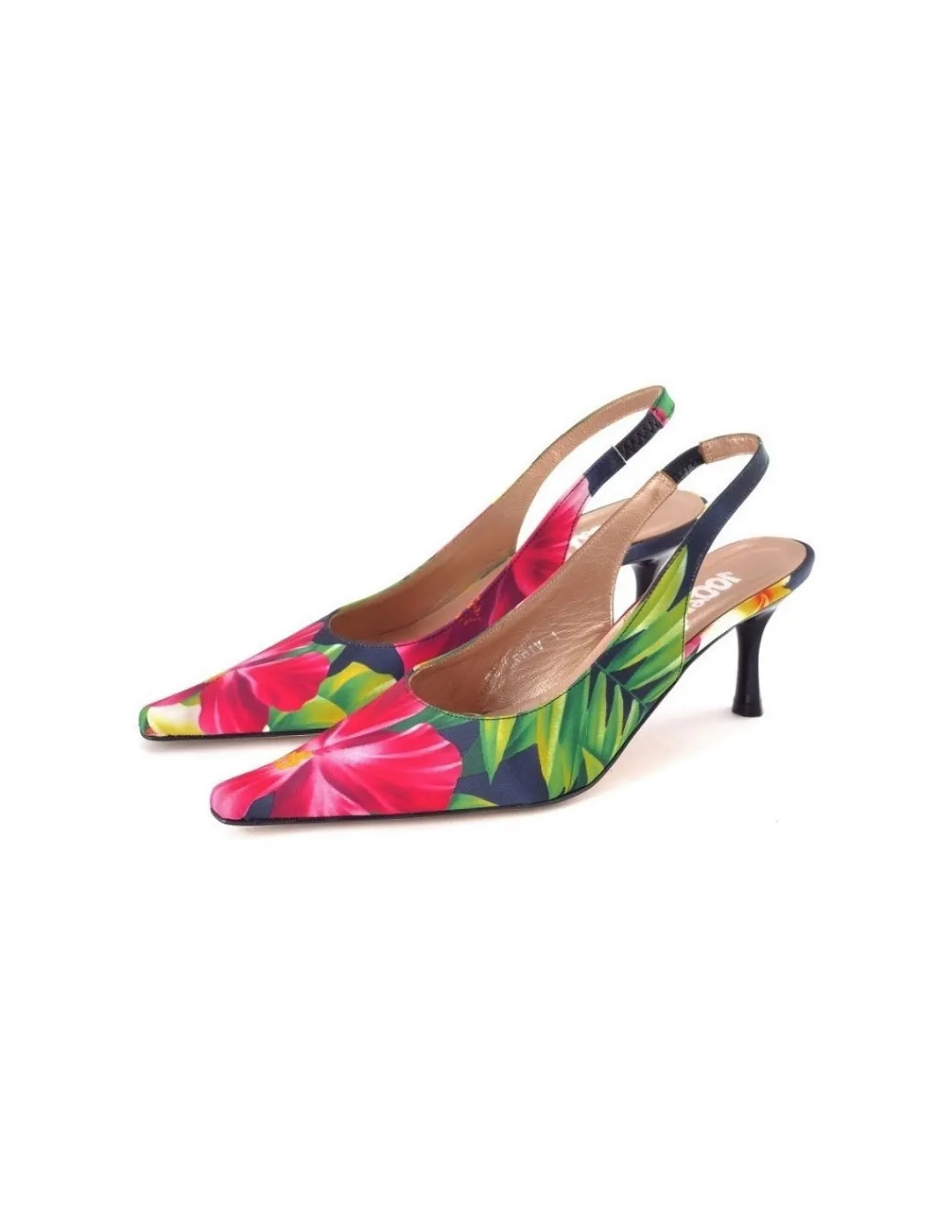 Damskie 100% Fe czolenka slingback ze skory i z jedwabiu z printem kwiatow, niskie szpilki