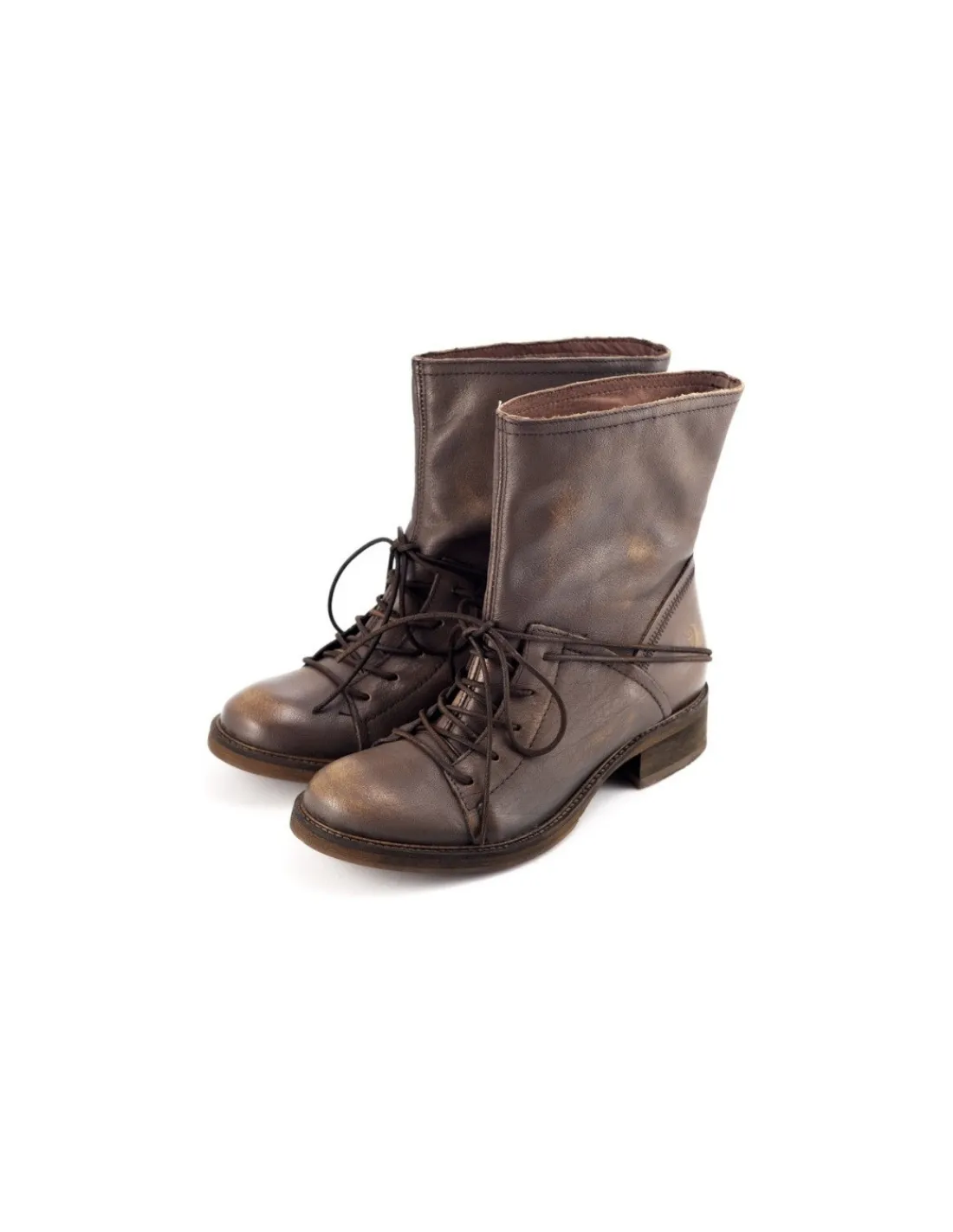 Damskie Felmini botki caloroczne wsuwane bez zamka z ozdobnym sznurowaniem, skorzane biker boots
