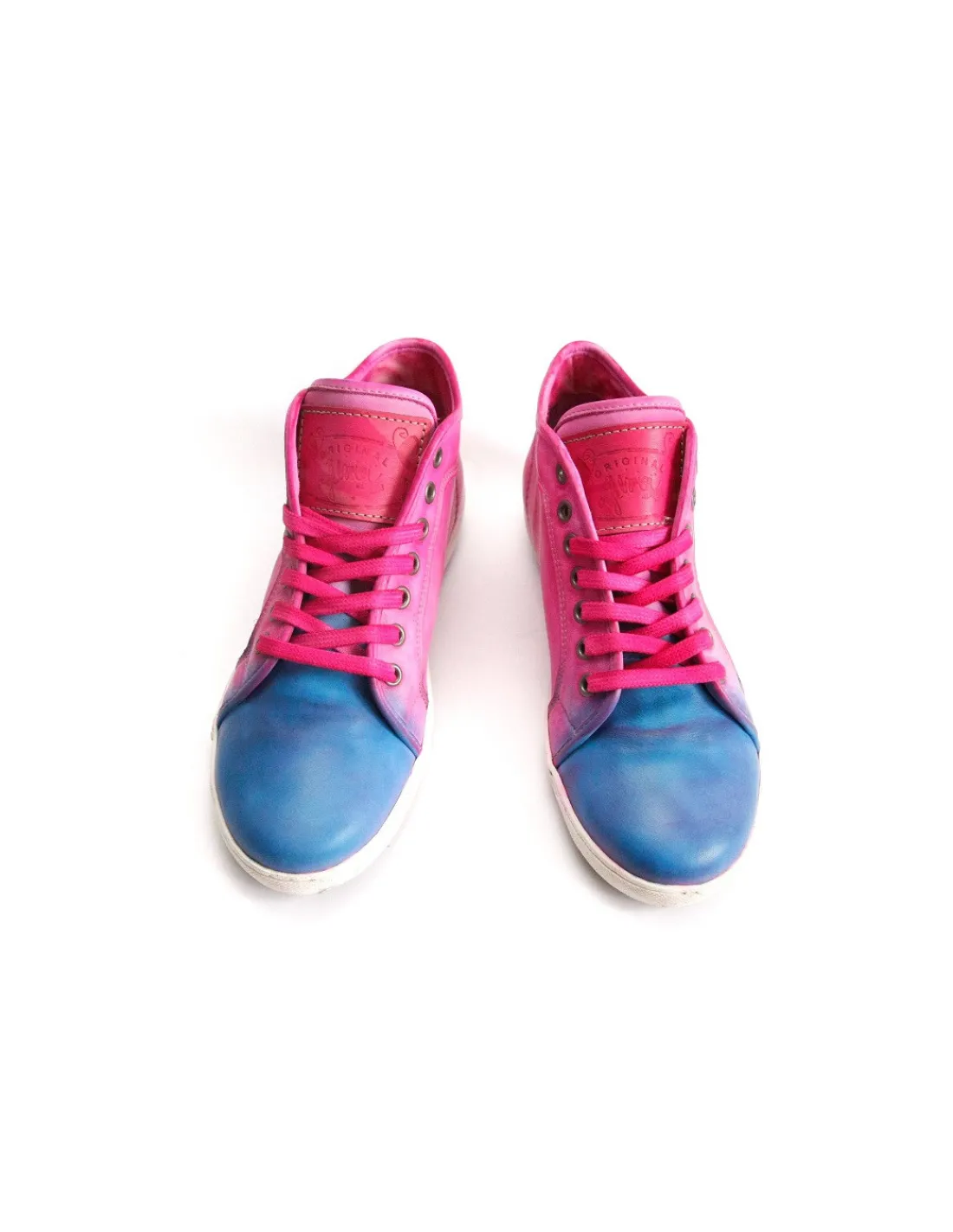 Damskie Felmini trampki powyzej kostek z naturalnej skory recznie barwione, unikatowe