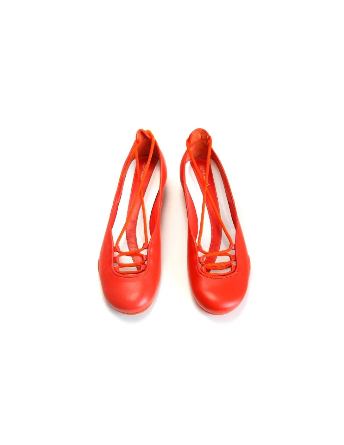 Damskie Fluxa baleriny skorzane, energetyczny pomarancz z wiazaniem wokol kostek, efektowne