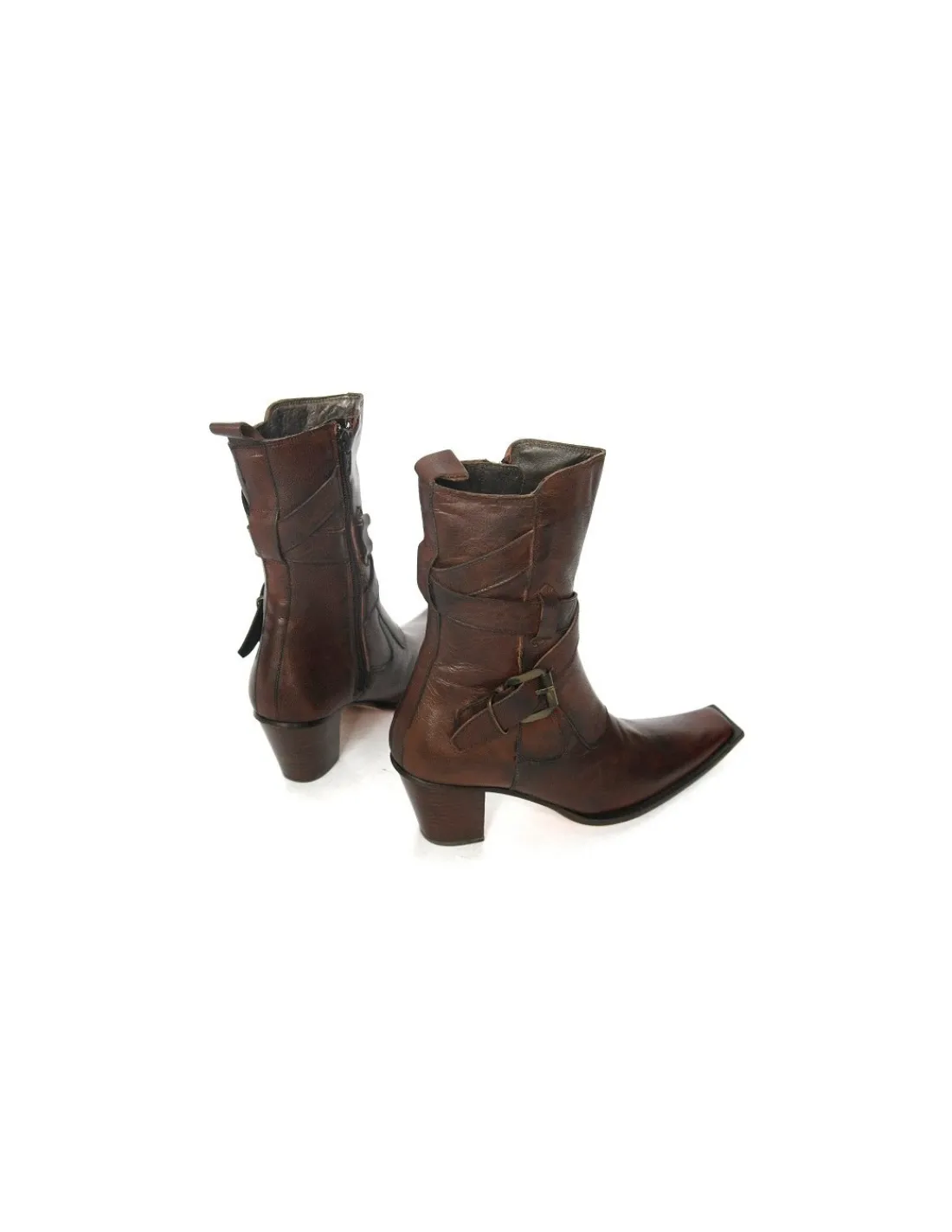 Damskie Fluxa botki skorzane brazowe na skorzanych zelowkach, obcasy kubanskie