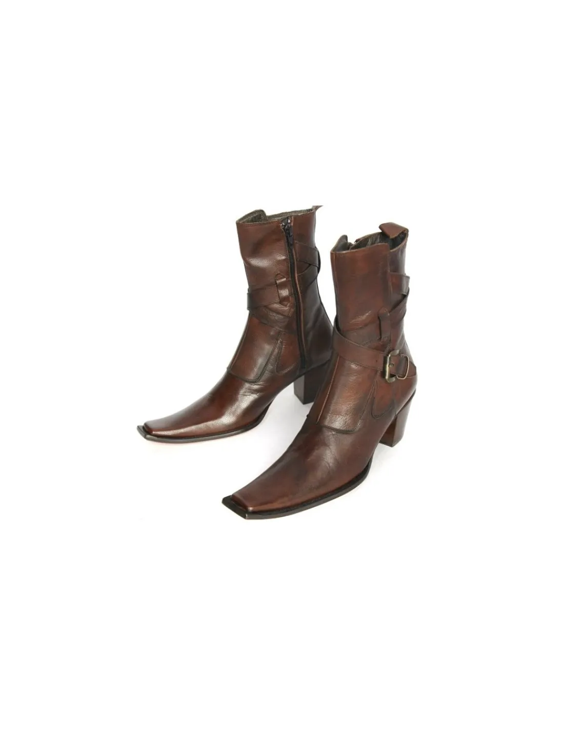 fluxa_botki_skorzane_braz_2.webp Damskie Fluxa botki skorzane brazowe na skorzanych zelowkach, obcasy kubanskie