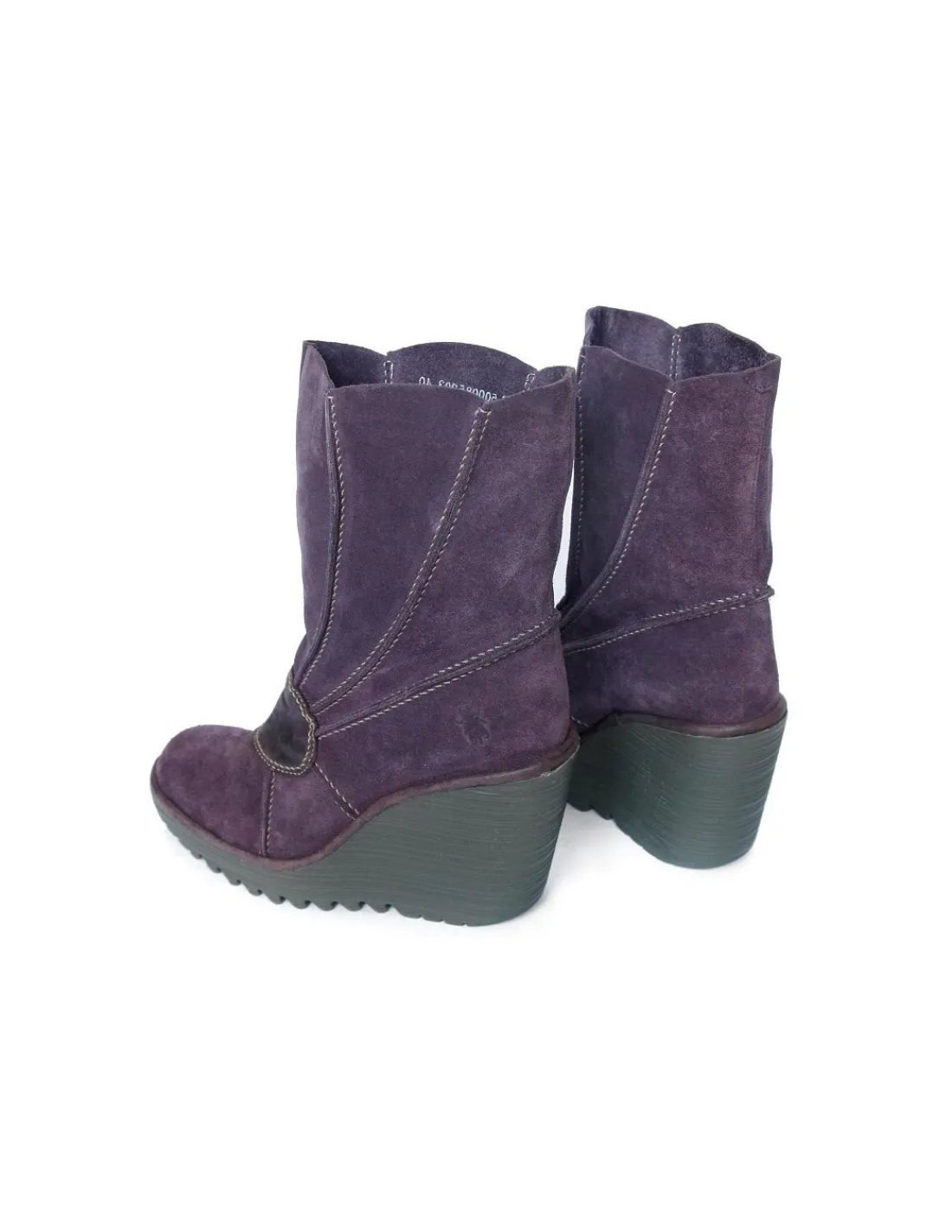 Damskie Fly London botki na wygodnych koturnach, naturalny zamsz w kolorze wrzosu