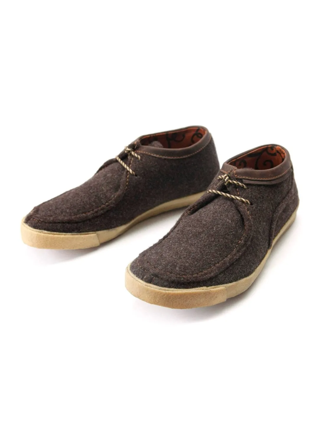 Męskie Fly London polbuty sznurowane z naturalnego filcu brazowe, z cicho bieznikowymi zelowkami z krepy