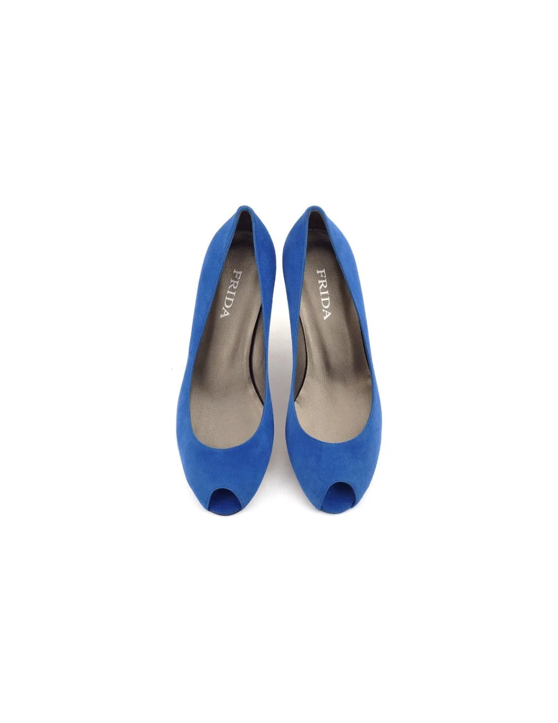 Damskie Frida czolenka open toe, niebieskie zamszowe na niewysokich obcasach