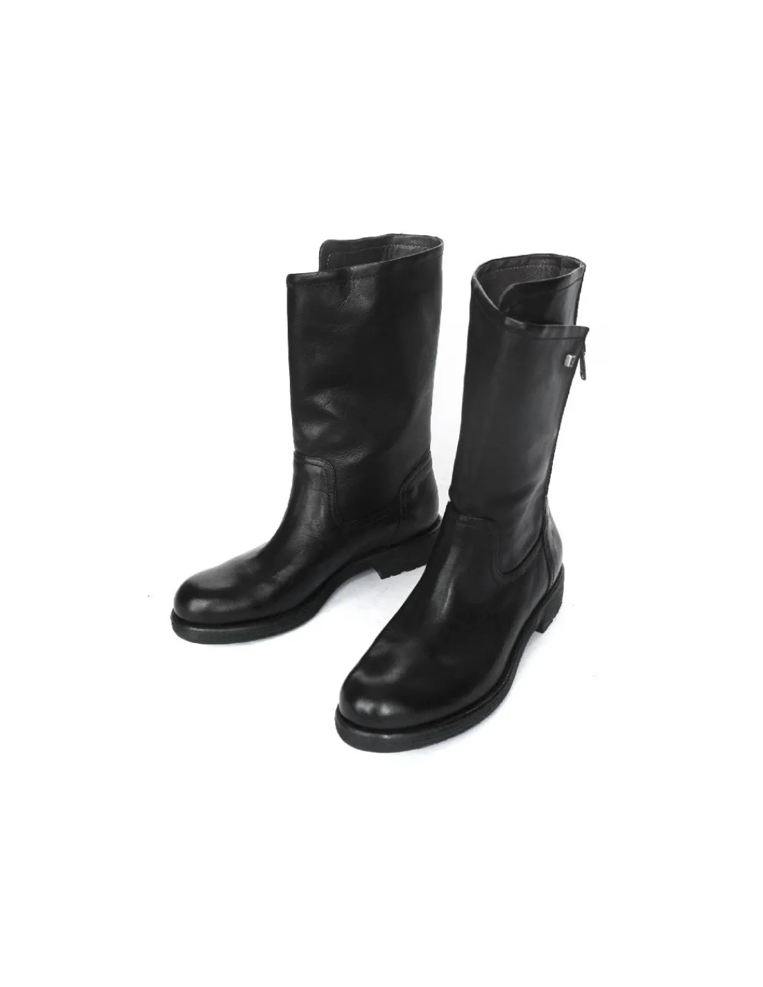 Damskie Fru.it biker boots z czarnej naturalnej skory, zelowki w stylu wibram, podniesione okragle noski