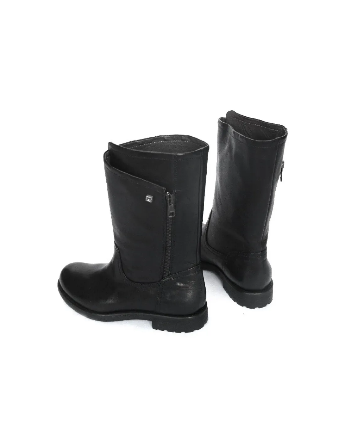 Damskie Fru.it biker boots z czarnej naturalnej skory, zelowki w stylu wibram, podniesione okragle noski