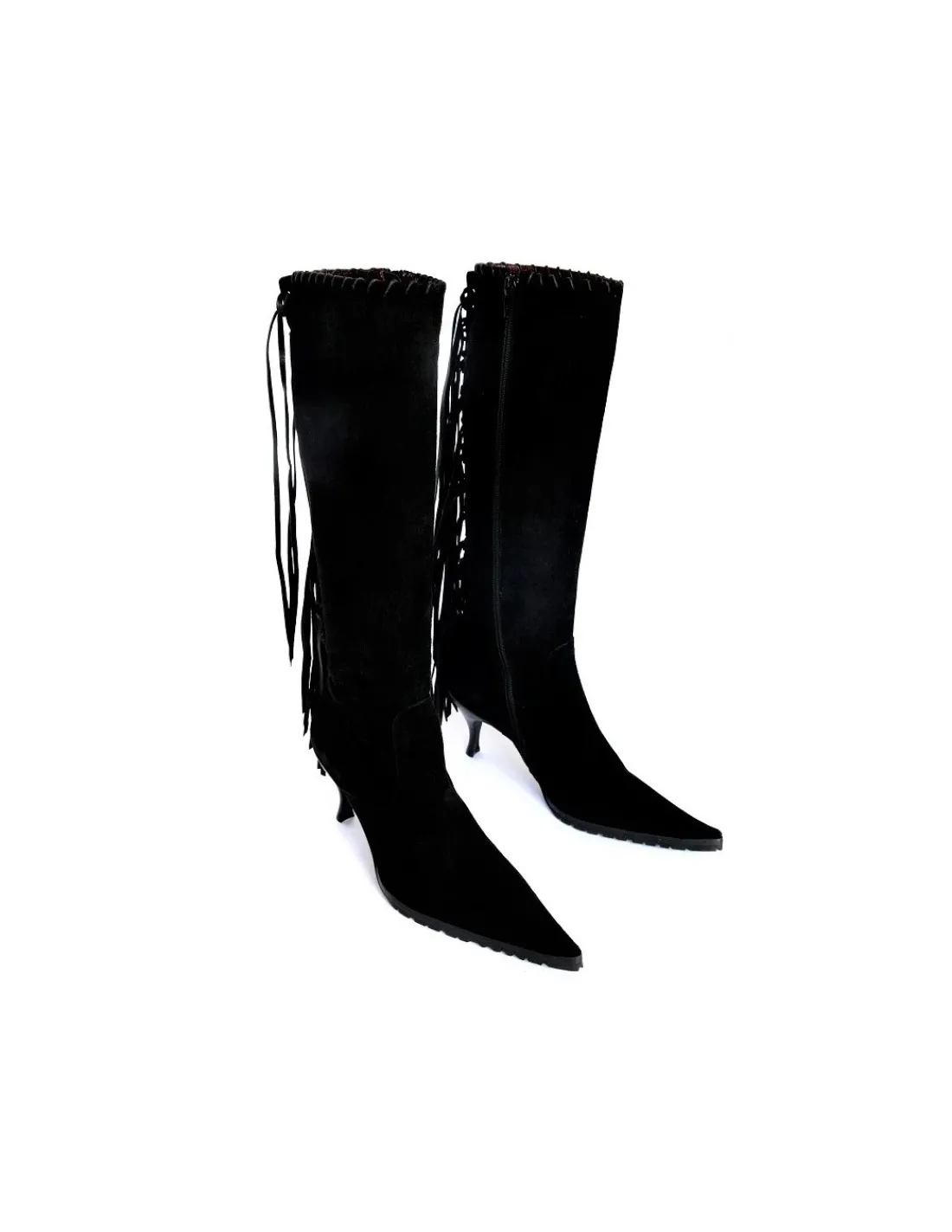 Damskie Fru.it kozaki z naturalnego zamszu z fredzlami, na zelowkach wibram i na niskich obcasach