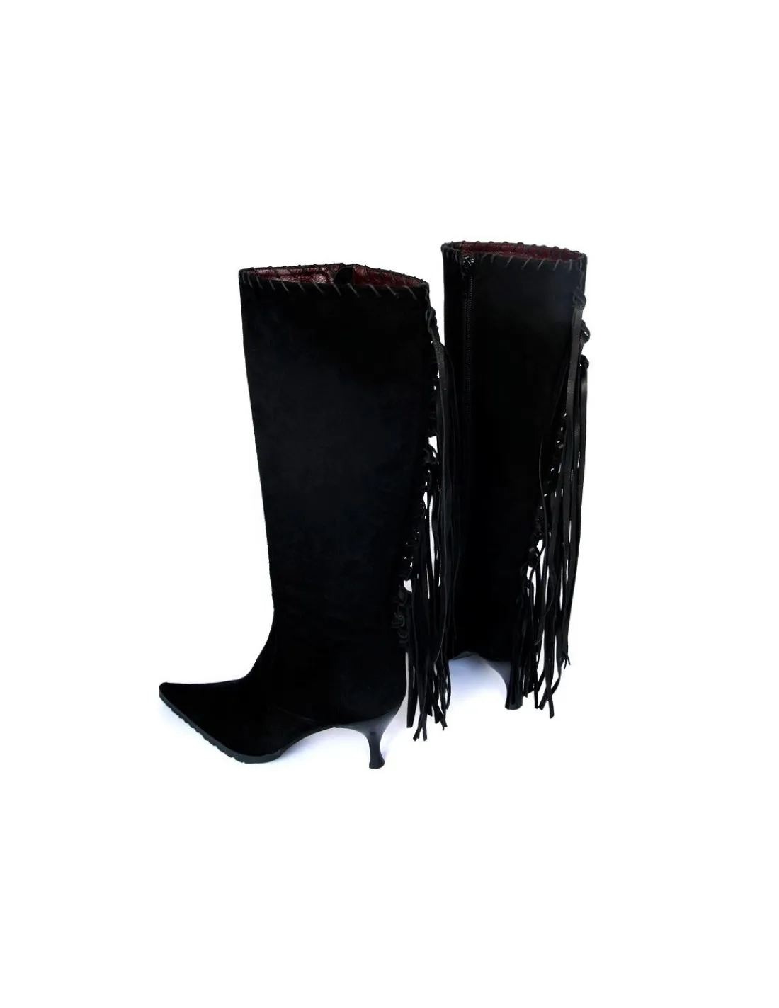 Damskie Fru.it kozaki z naturalnego zamszu z fredzlami, na zelowkach wibram i na niskich obcasach