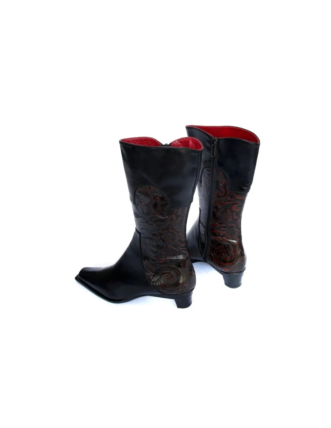 gerardina_di_maggio__botk_1-1.webp Damskie Gerardina di Maggio botki, kozaki do wysokosci 3/4 lydki z naturalnej skory z tloczonym kwiatowym wzorem