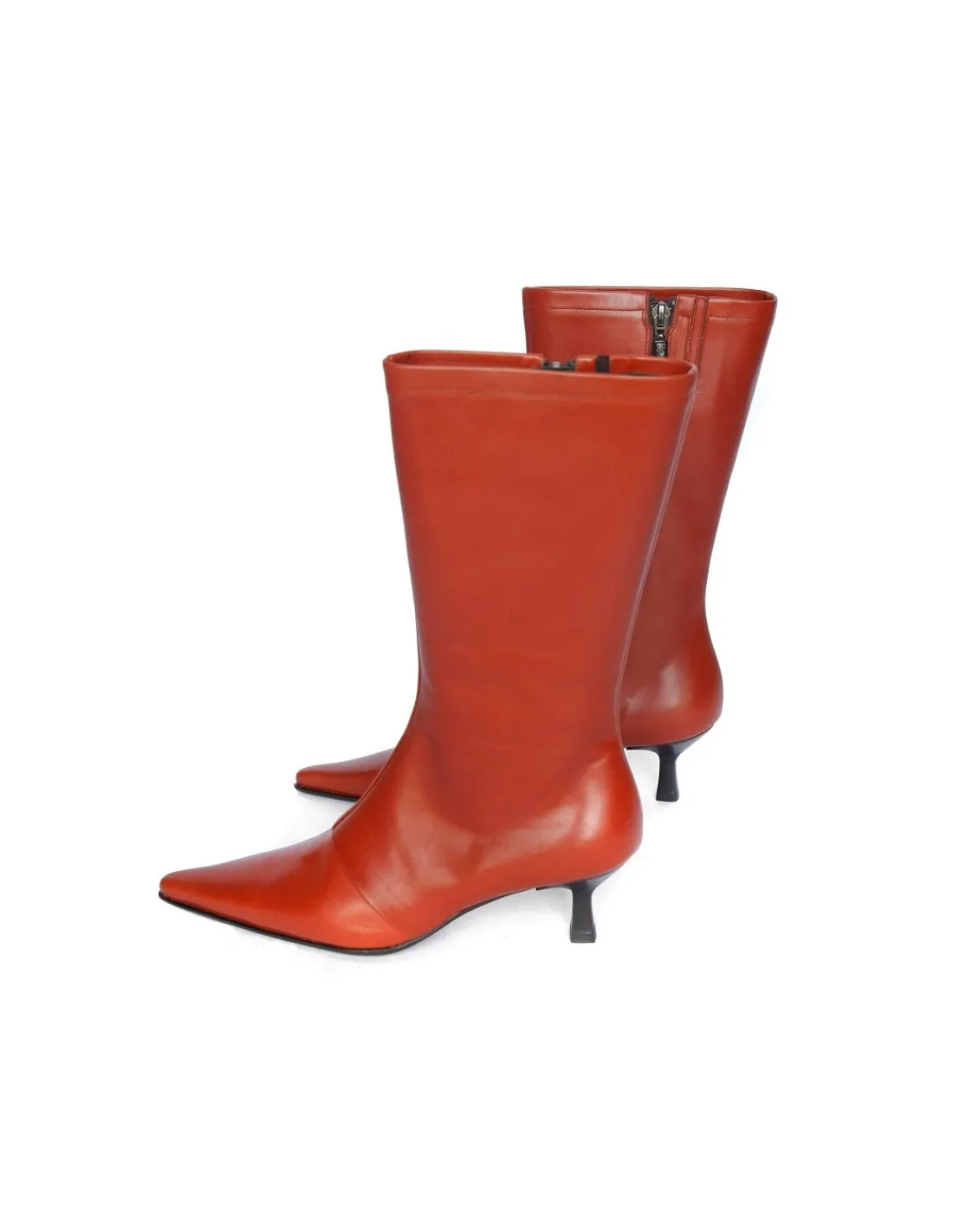 Damskie Giorgio Fabiani botki, kozaki skorzane na niskich szpilkach w rudym kolorze, klasyka