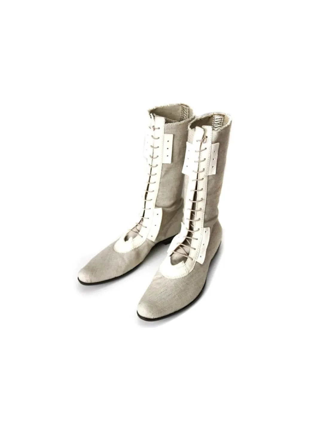 Damskie GITANI kozaki, letnie botki ze skory i lnu w naturalnym jego kolorze