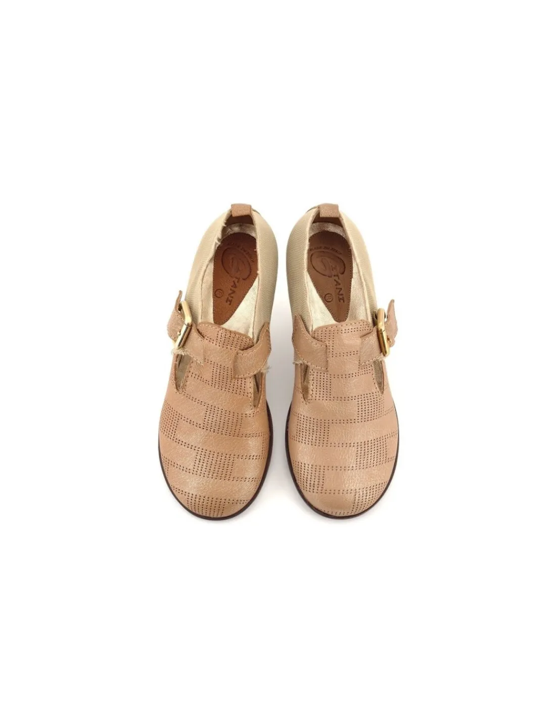 Damskie GITANI polbuty z bezowej skory z azurem i tkaniny, okragla komfortowa forma