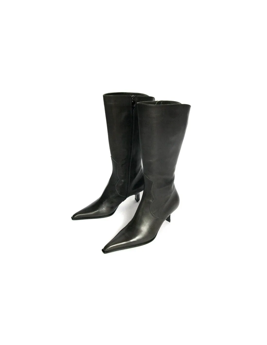 Damskie Guido Sgariglia kozaki z naturalnej skory z zamkiem, grafitowe z noskiem w szpic i na niskich obcasach