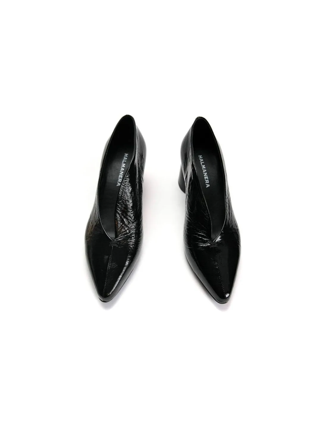halmanera__czolenka_natur_3.webp Damskie Halmanera czolenka, naturalna skora czarna lakierowana, stabilne geometryczne obcasy