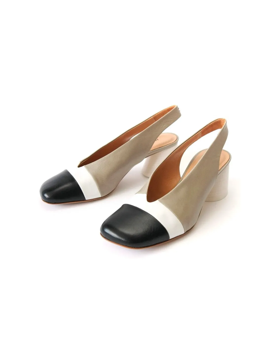 Damskie Halmanera slingback, czolenka bez piet z miekkiej skory w trzech kolorach na bialych obcasach