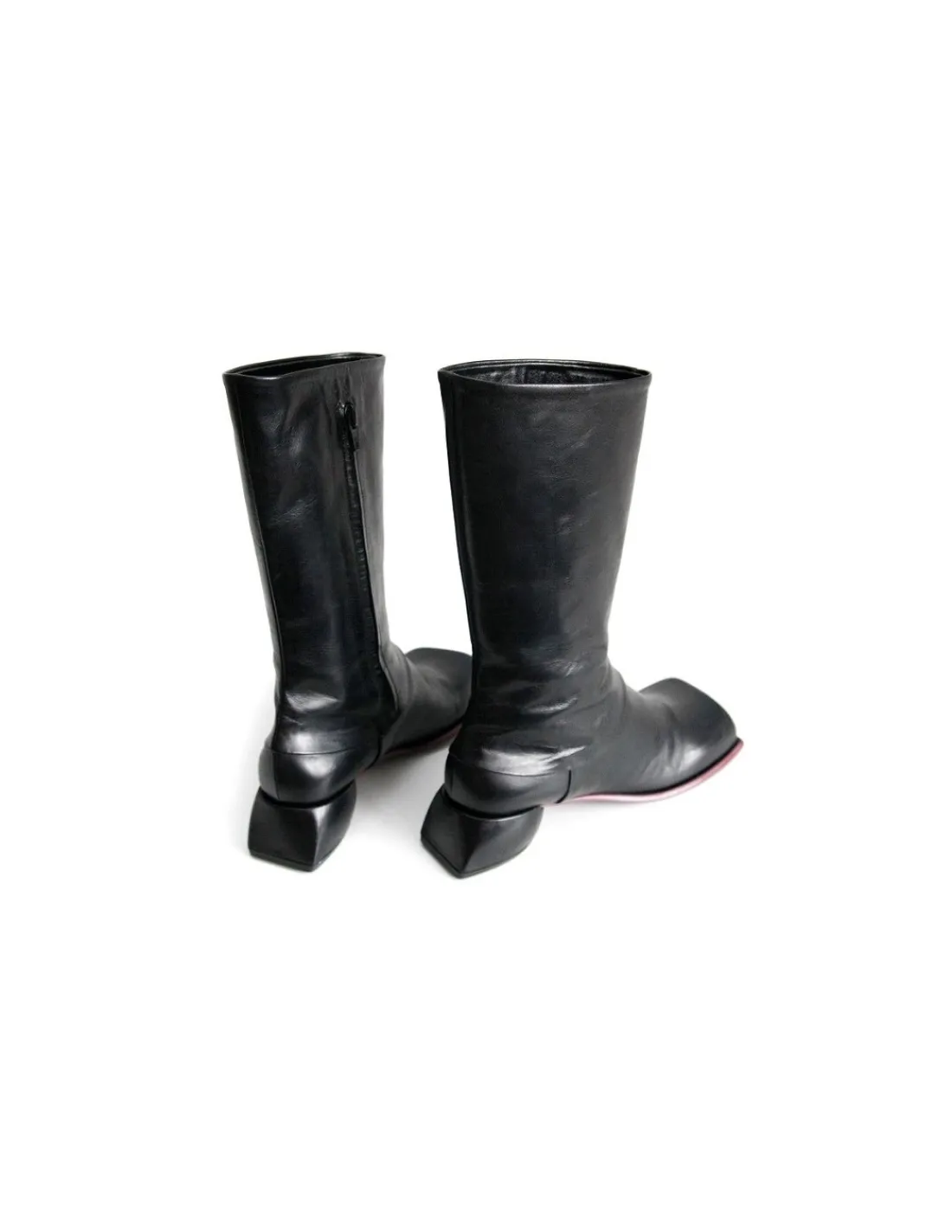 Damskie Hand Made kozaki, czarna skora unikatowe kwadratowe noski "uciekajace" obcasy, bohema