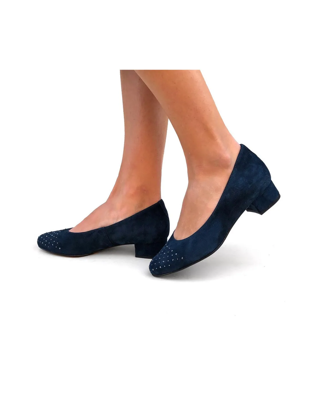 Damskie Hassia czolenka turkusowe zamszowe na niskich obcasach i krysztaly Swarovski