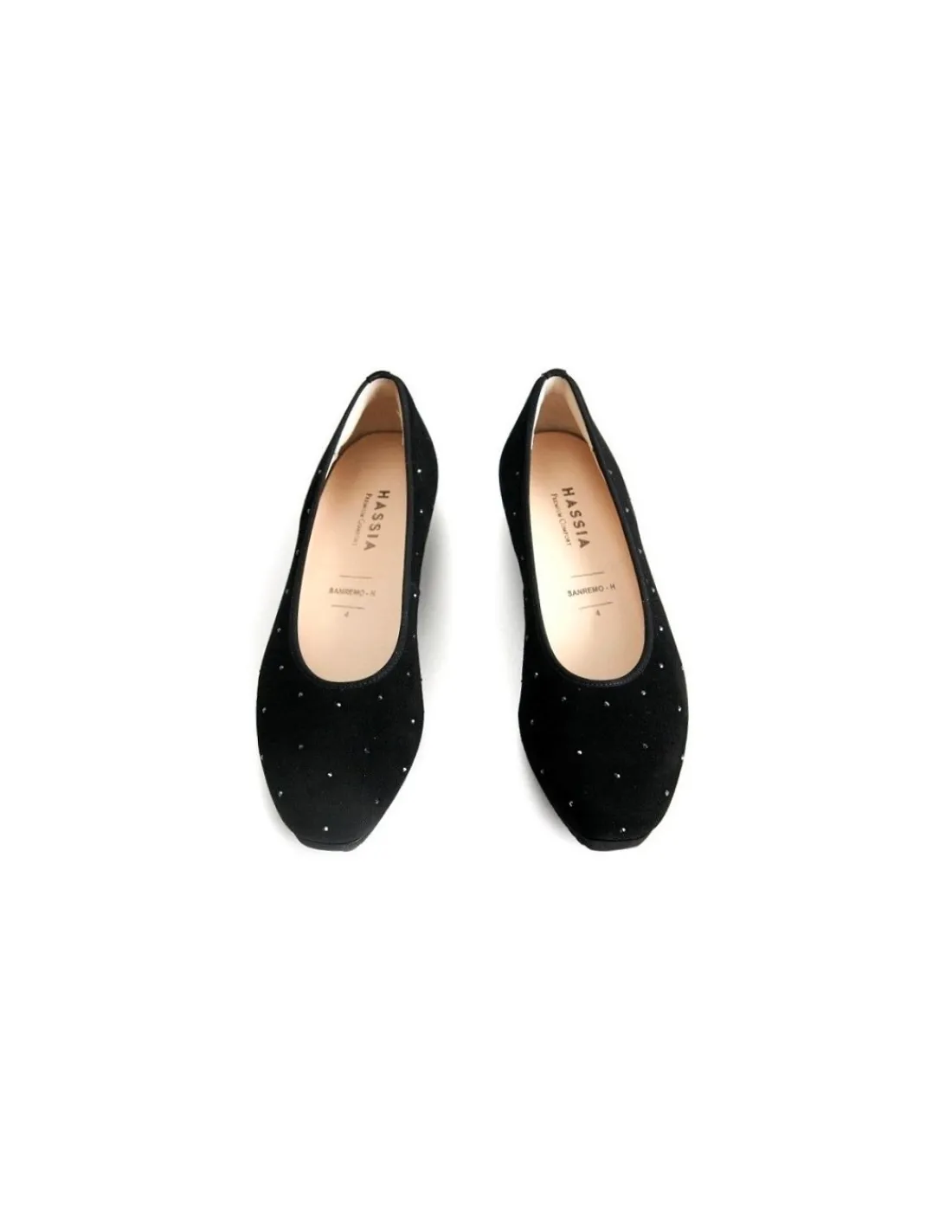 Damskie Hassia baleriny city casual, krysztaly Swarovski, naturalny zamsz