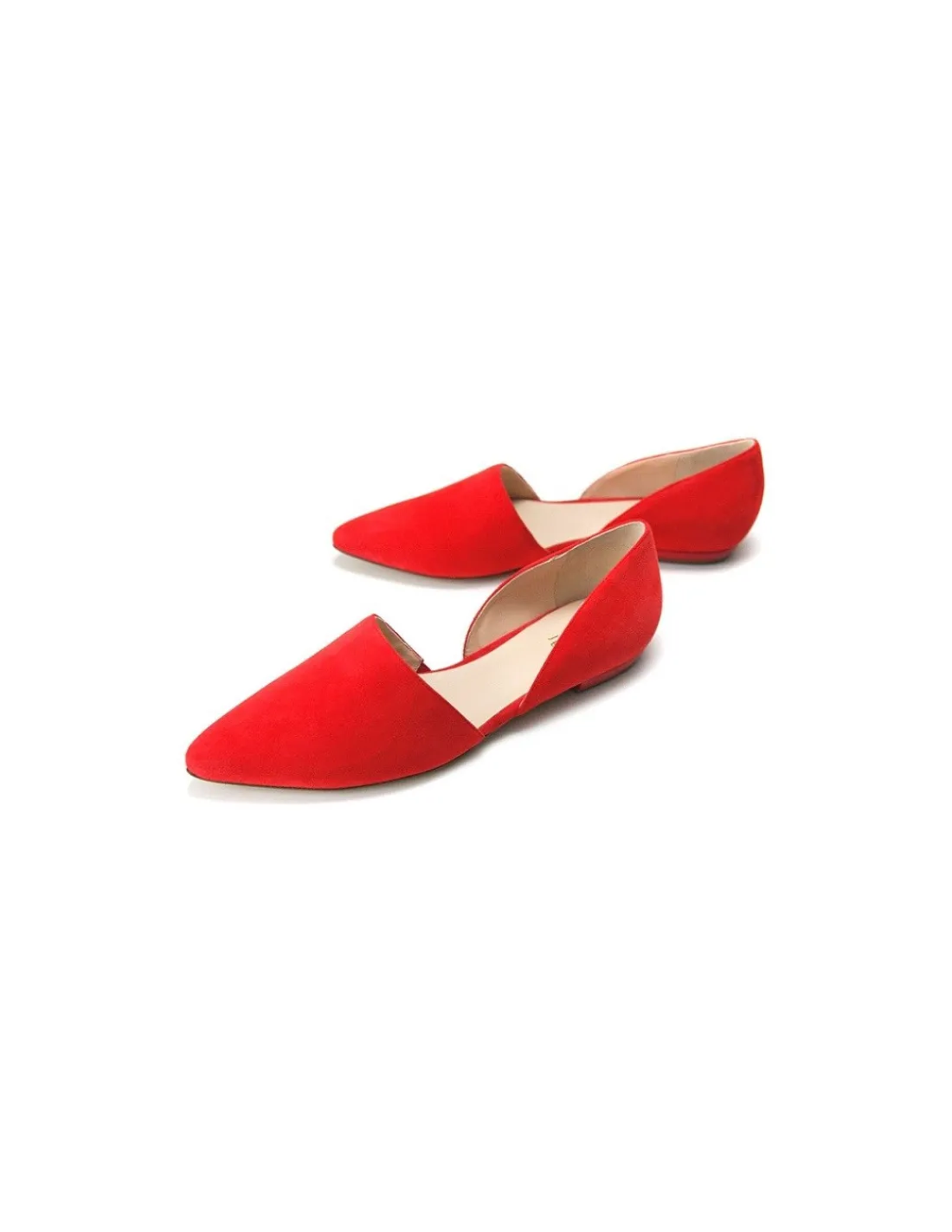 Damskie HOGL baleriny, miekkie, plaskie, koralowy naturalny nubuk, nosek w szpic