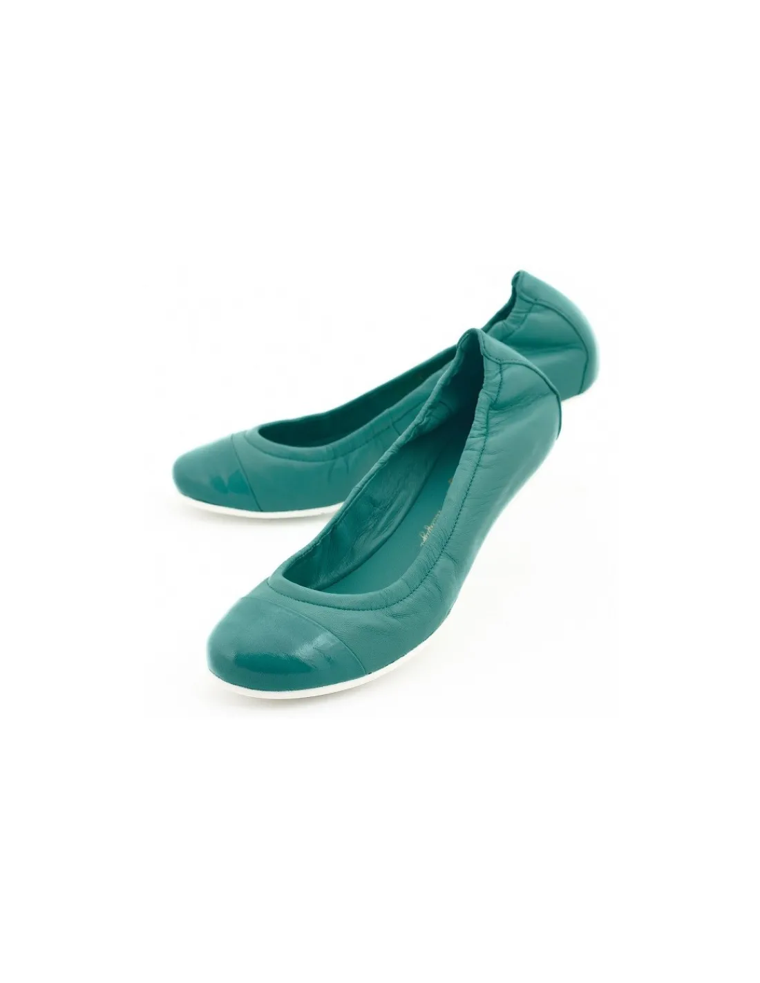 Damskie HOGL baleriny z naturalnej turkusowej skory, lakierowany nosek i koturn